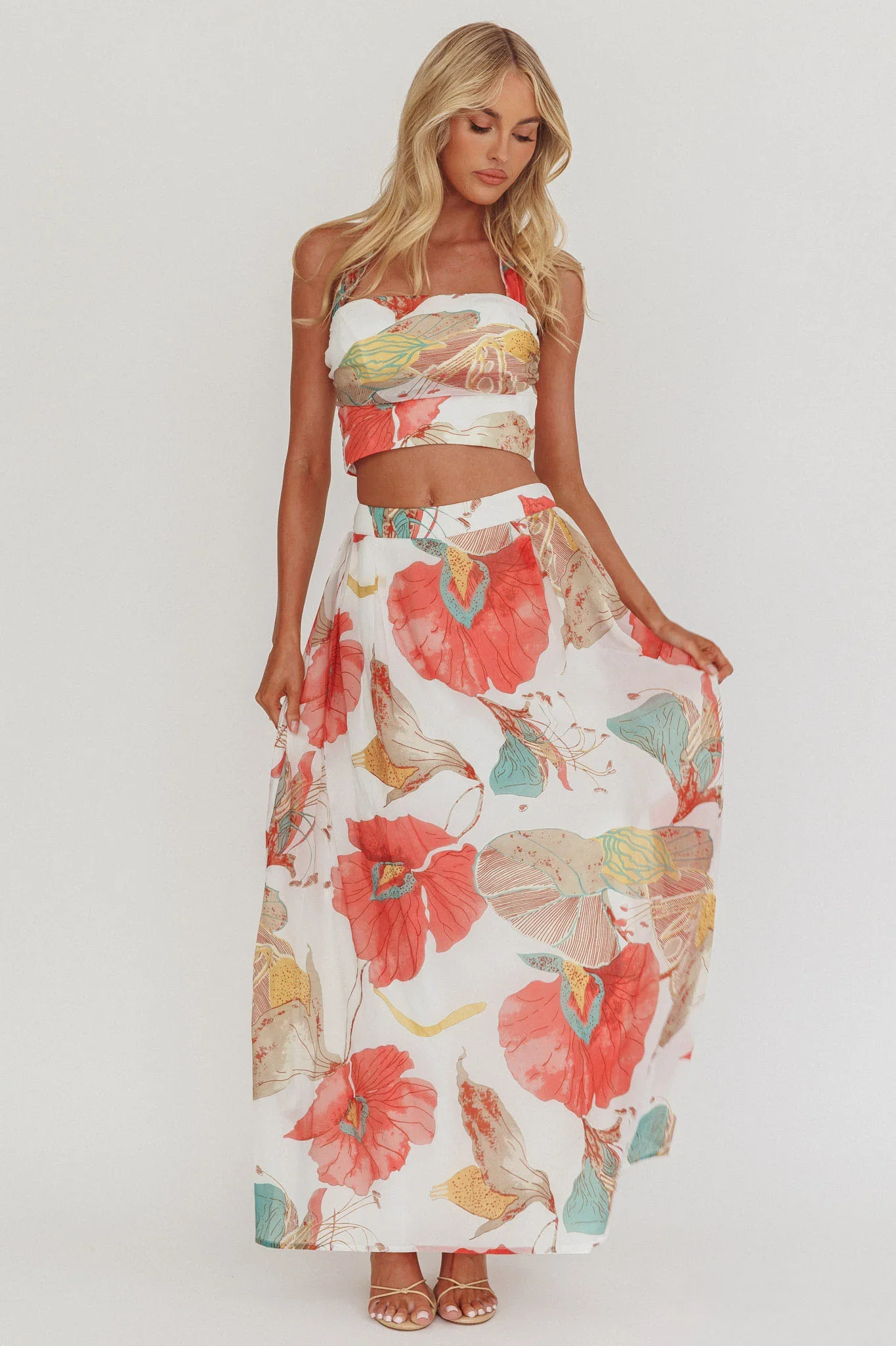 Simple Things A-Line Maxi Skirt Floral White