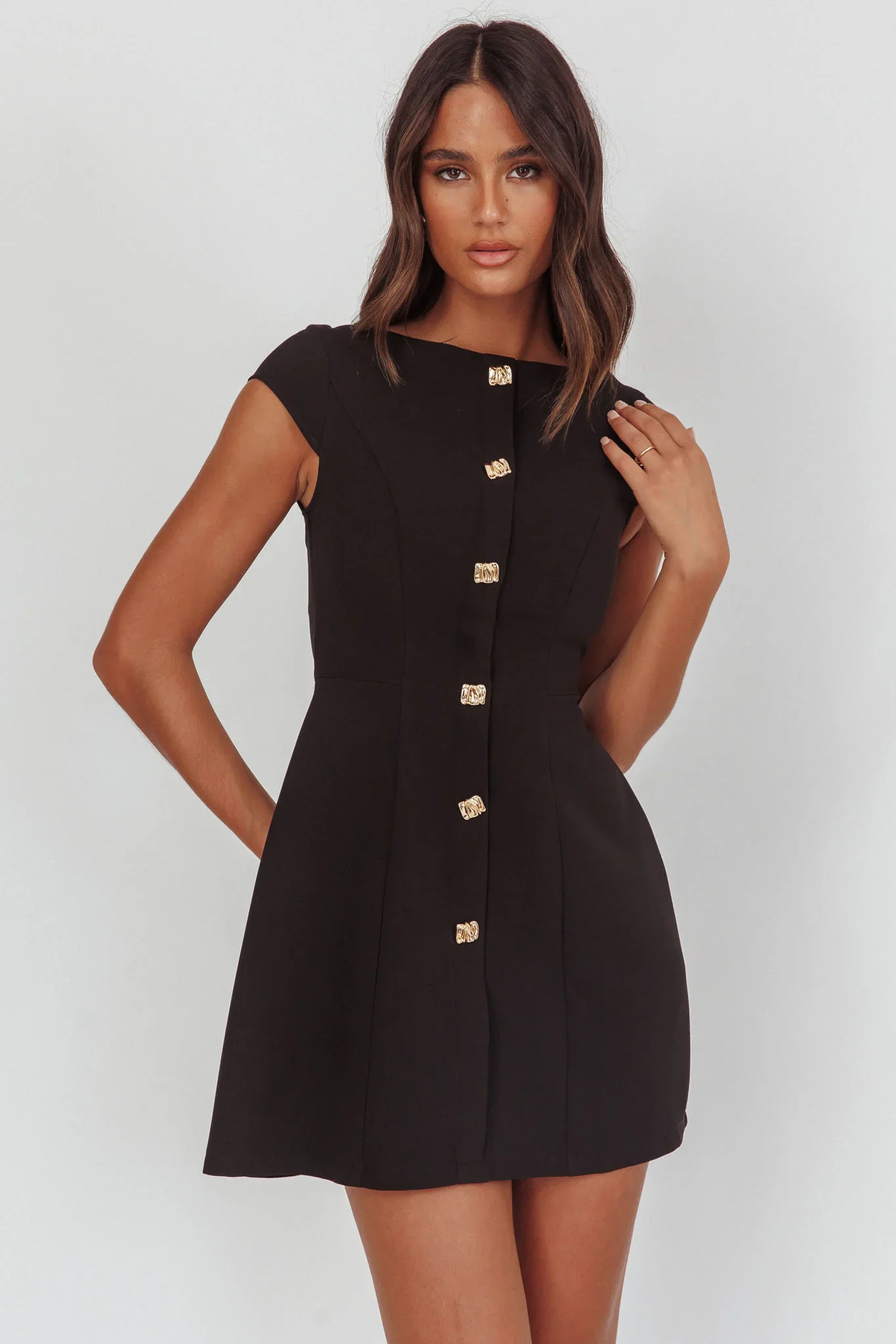 Rebel Cap Sleeve Mini Dress Black