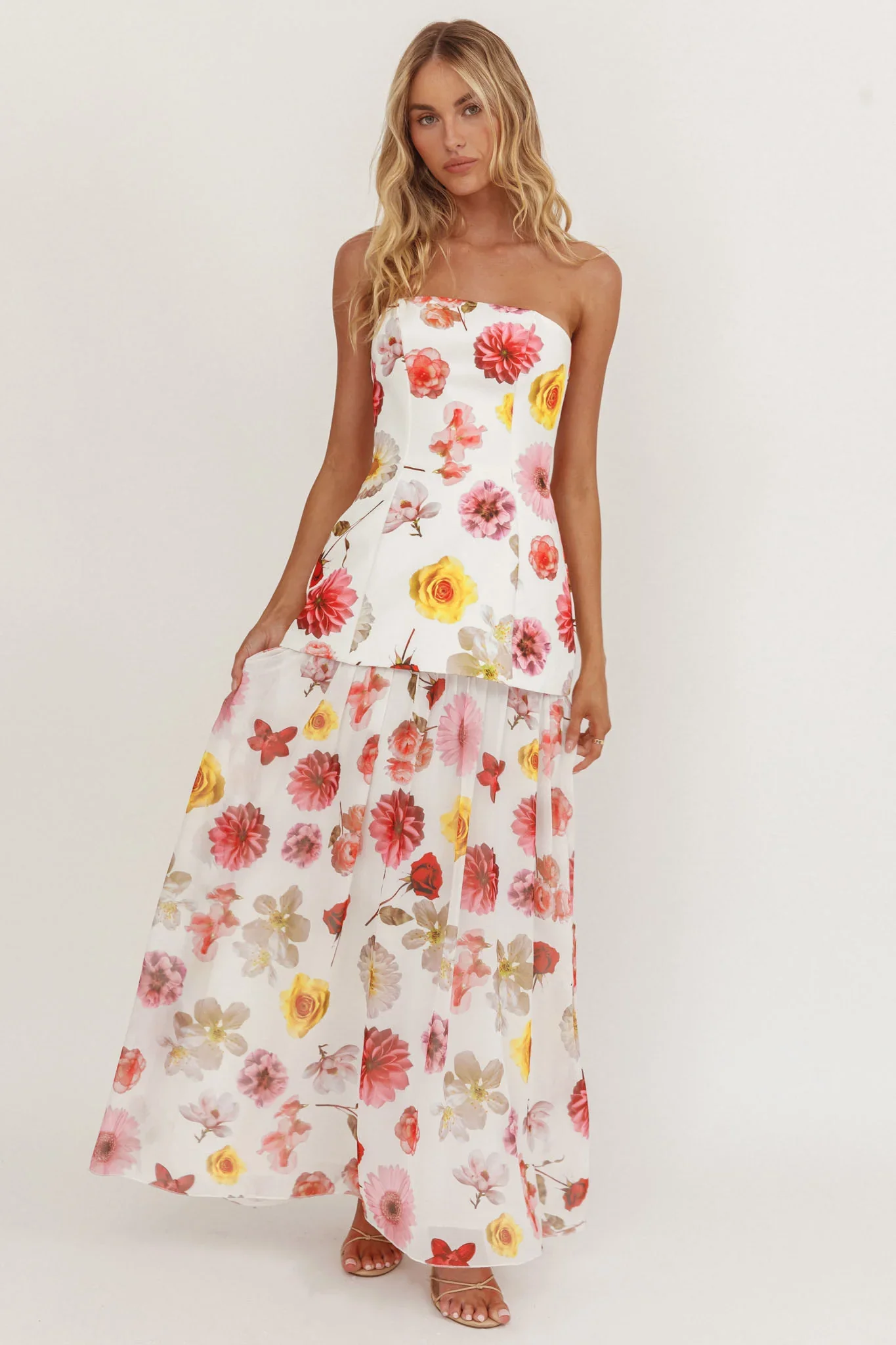 Wilma Flowy Hem Strapless Maxi Dress Floral