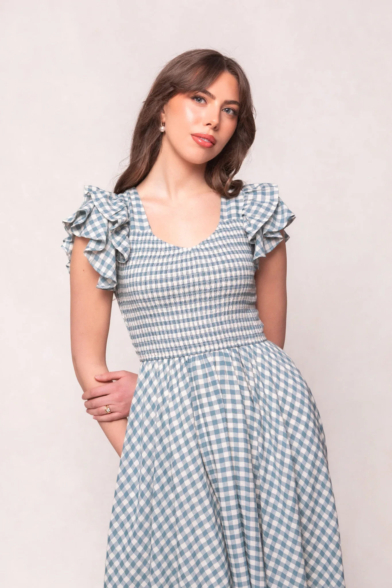 Hattie Dress in Dusty Teal Gingham