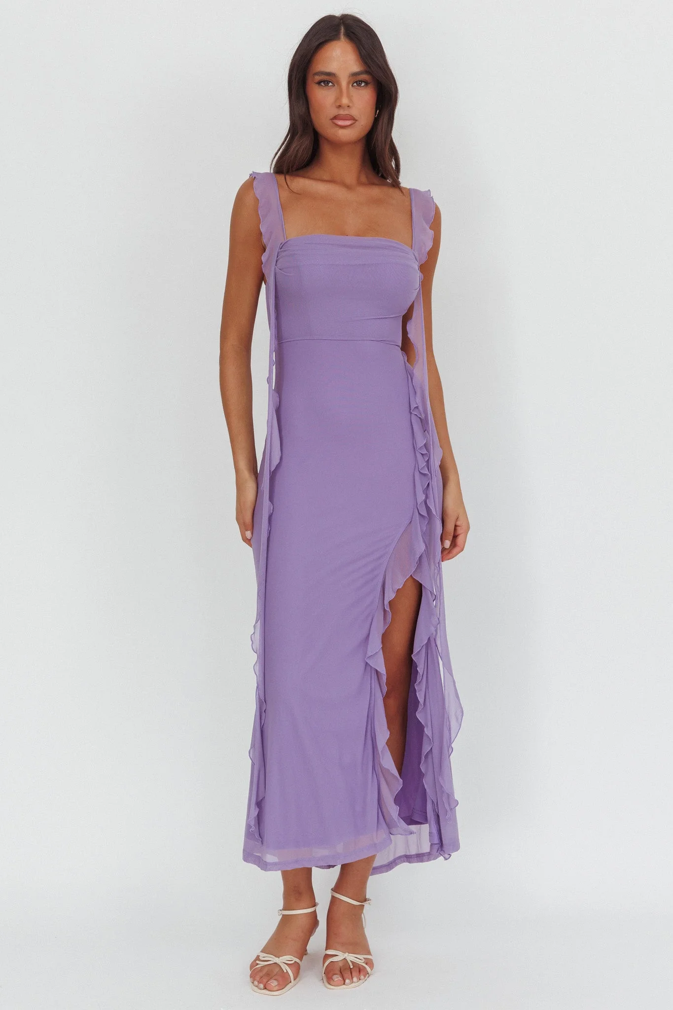 Blushing Ruffle Trim Maxi Dress Lilac