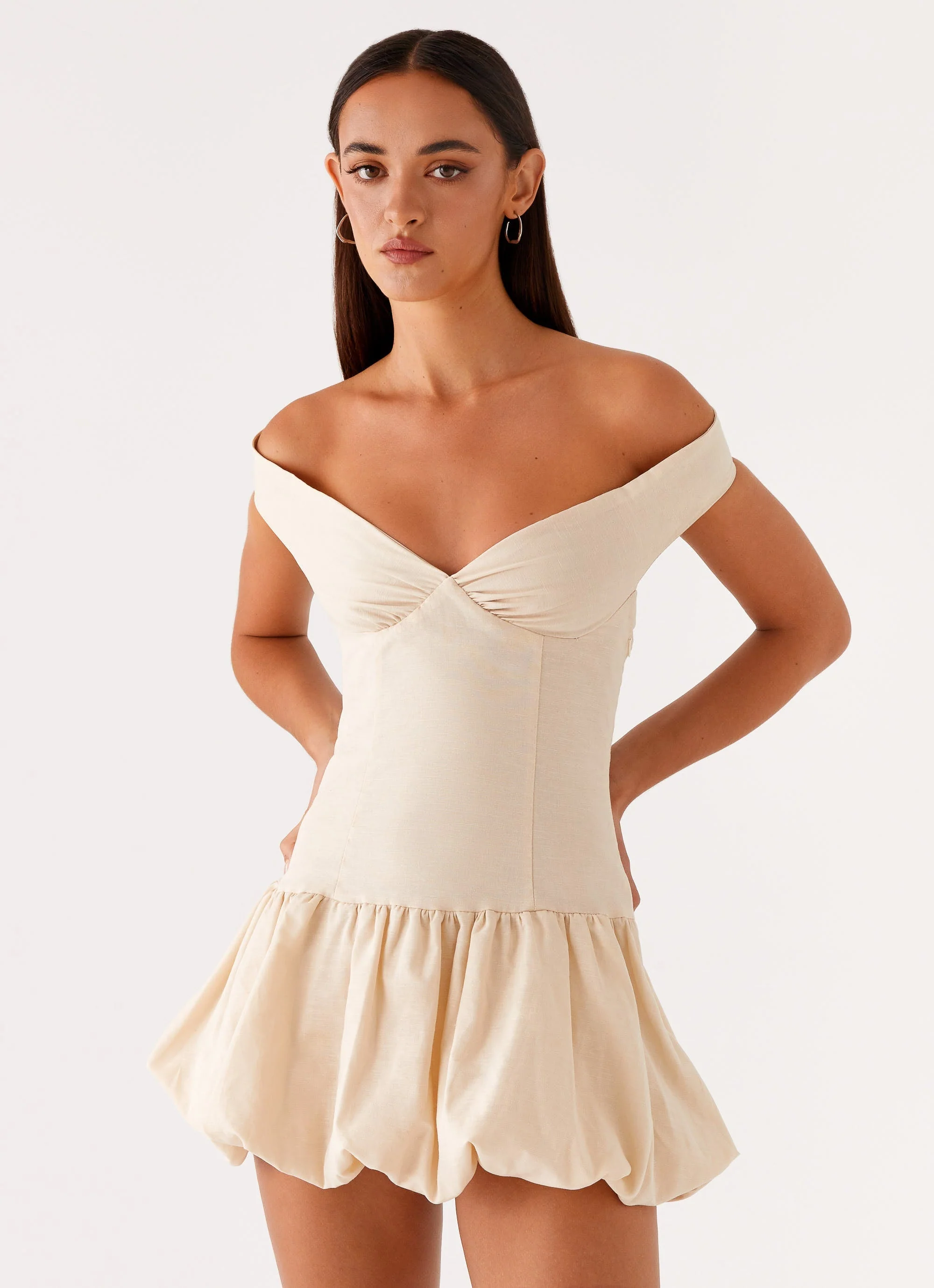Endless Romance Off Shoulder Mini Dress - Butter