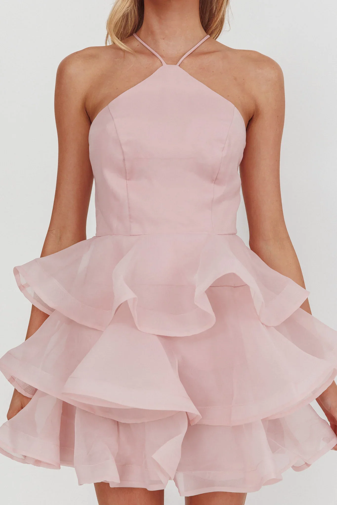 Kiera Layered Ruffle Strappy Mini Dress Pink
