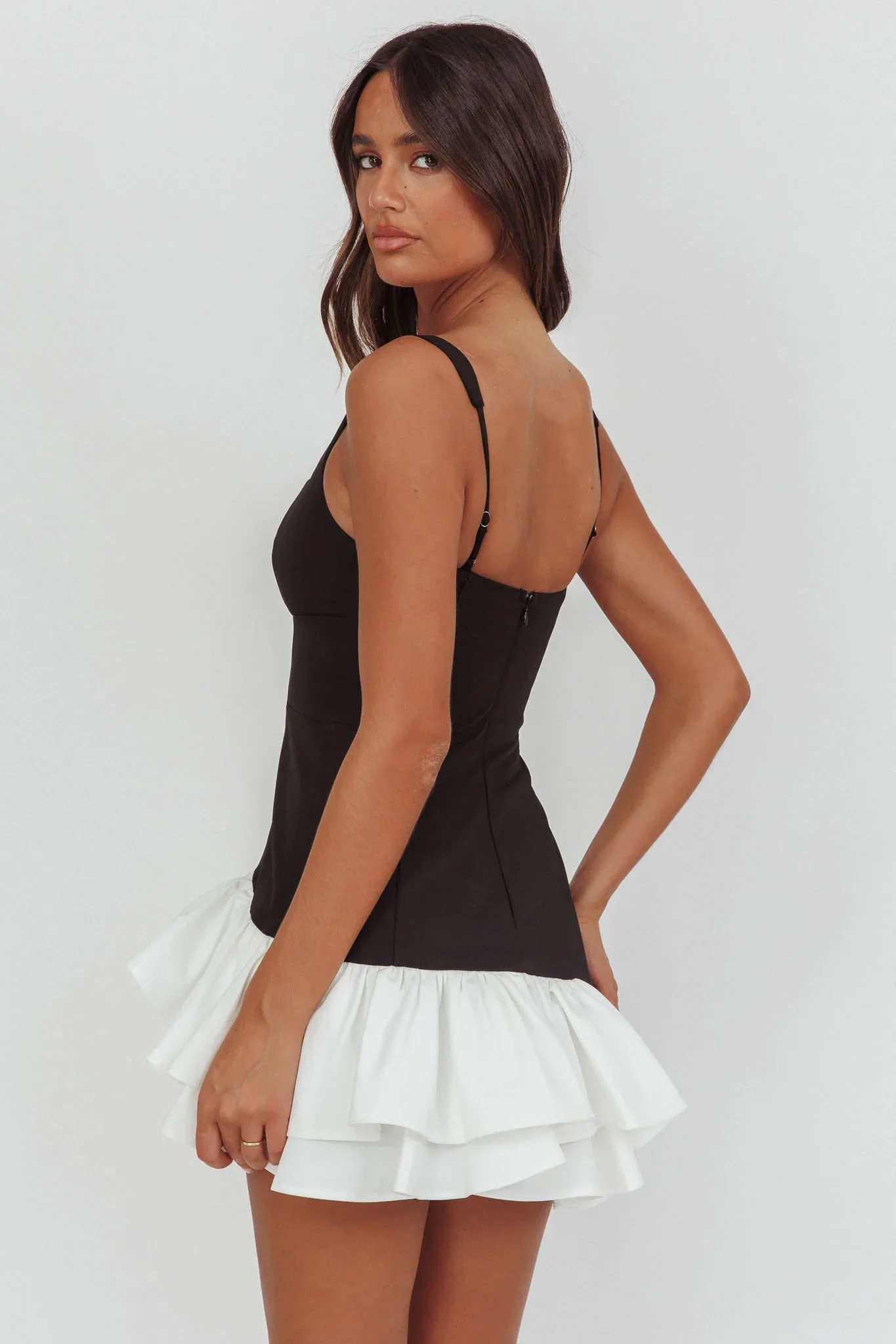 Romantic Layered Frill Mini Dress Black