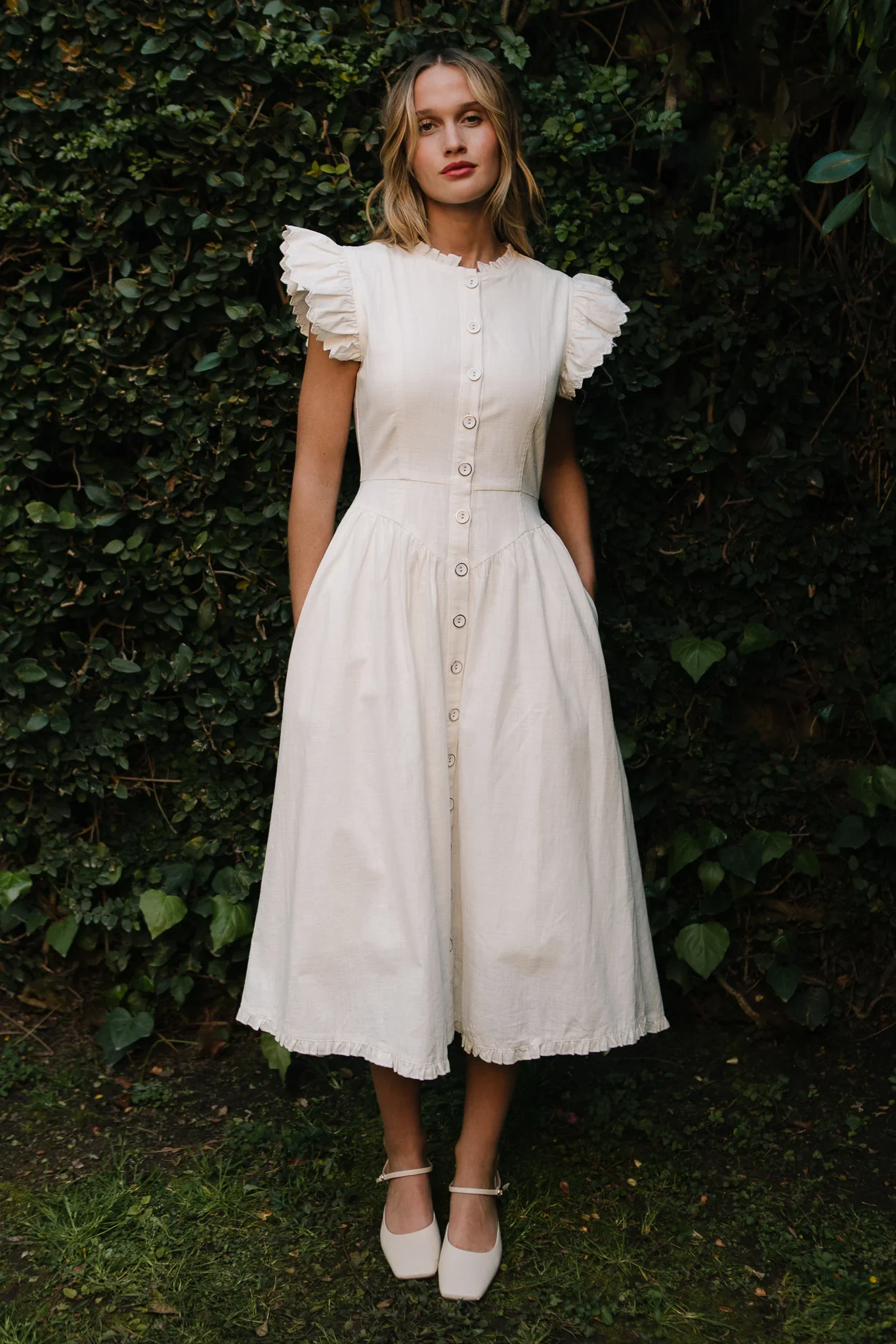 Nelly Dress in White Denim