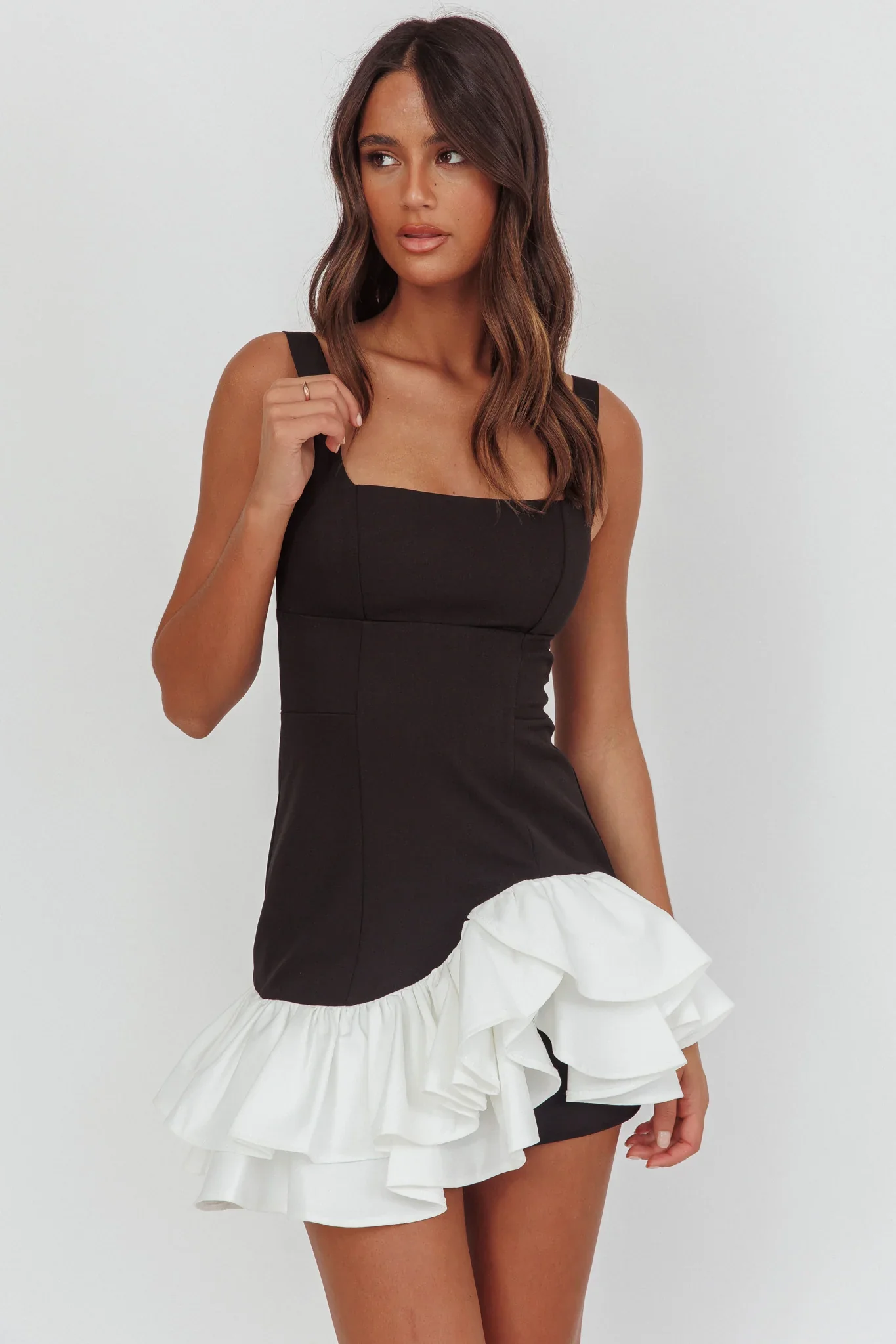 Romantic Layered Frill Mini Dress Black