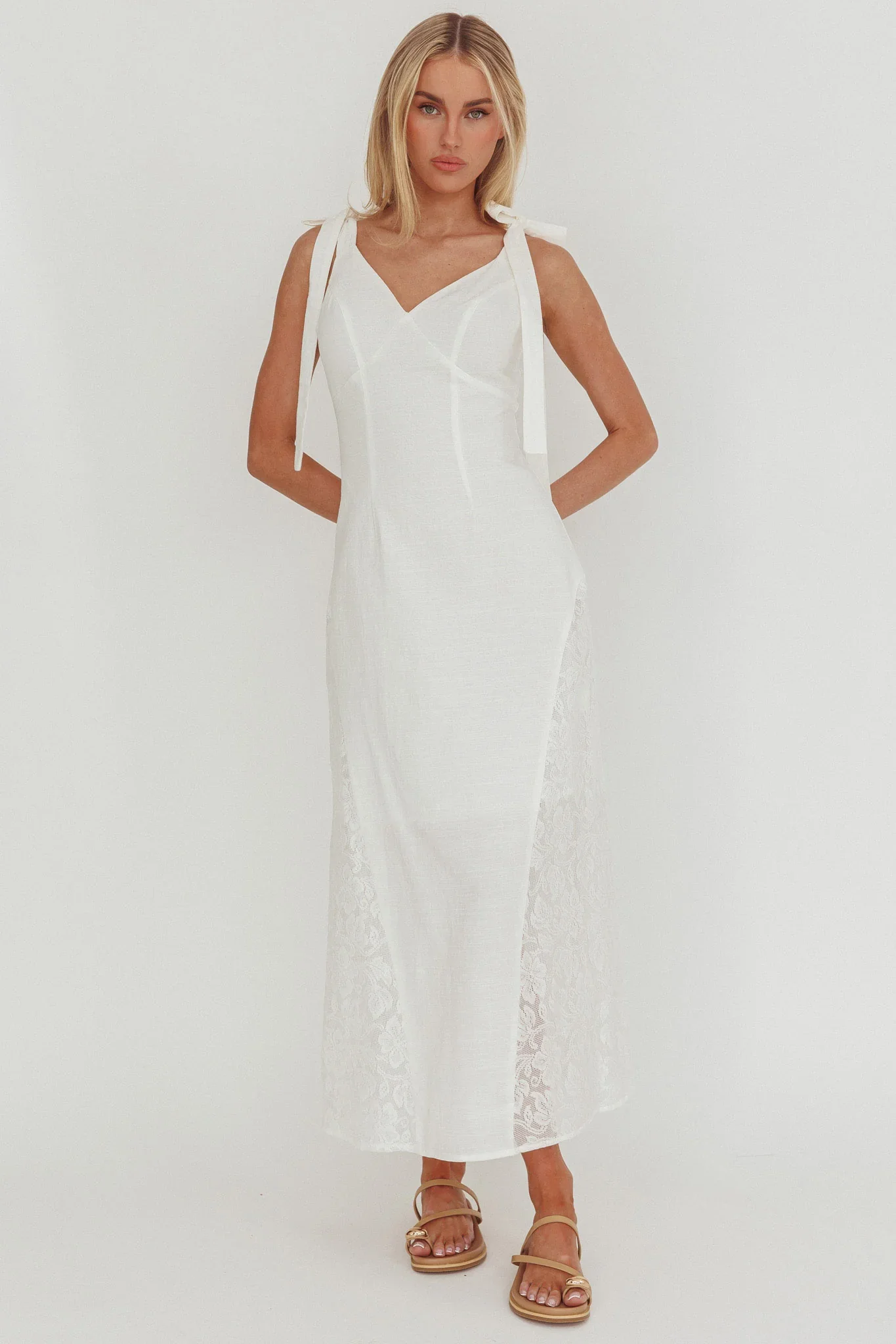 Lead Me On Lace Panel Maxi Dress White
