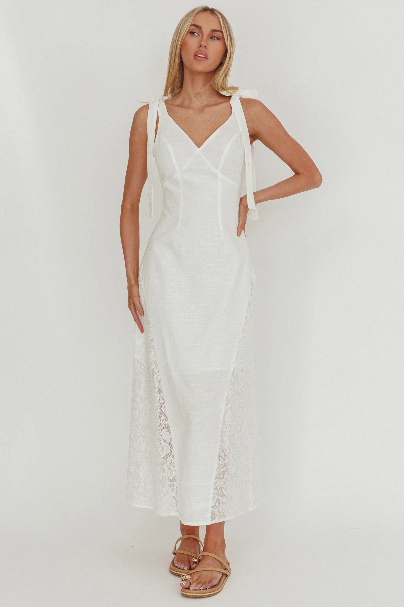 Lead Me On Lace Panel Maxi Dress White