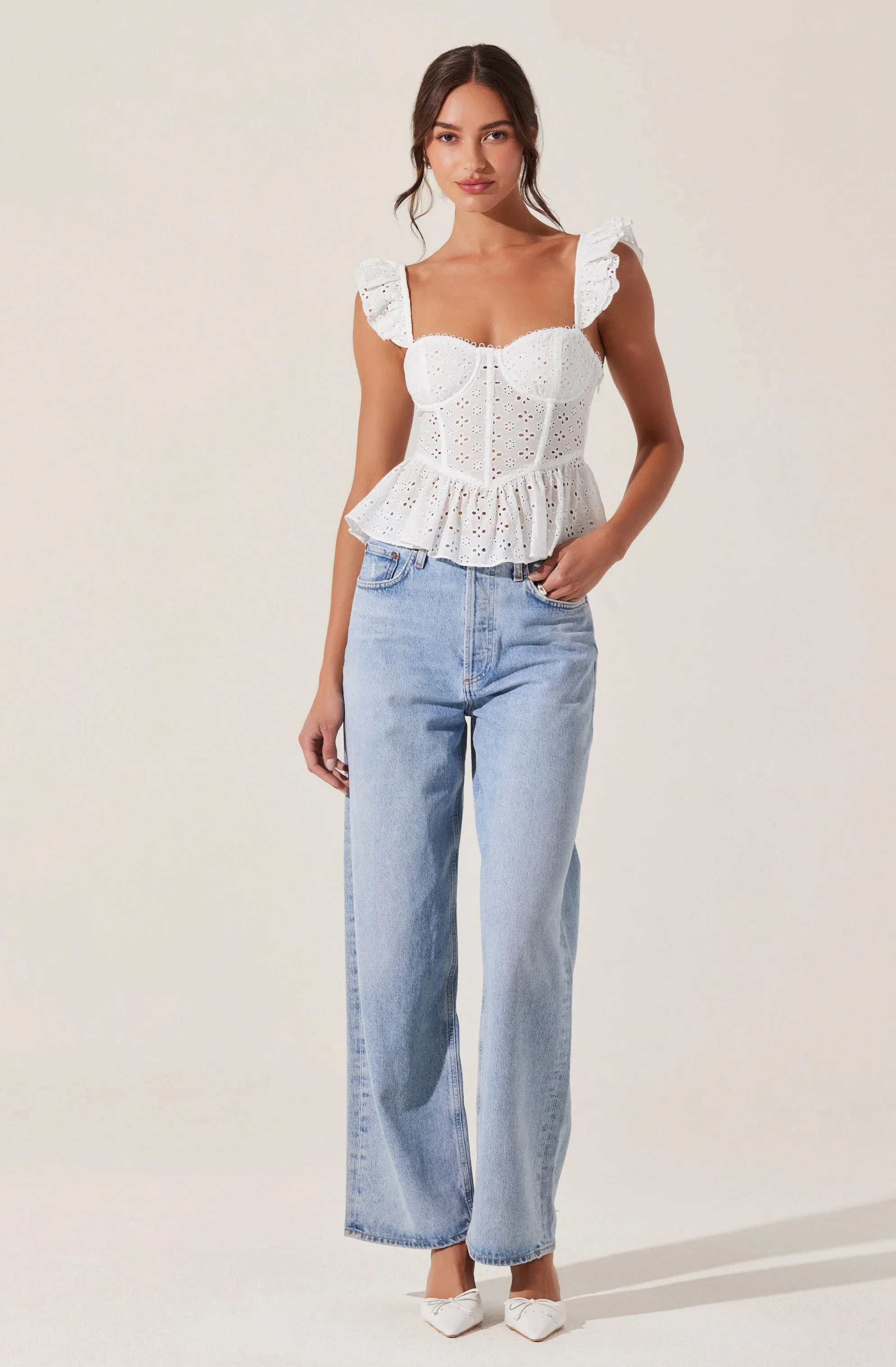 Baylin Eyelet Peplum Corset Top