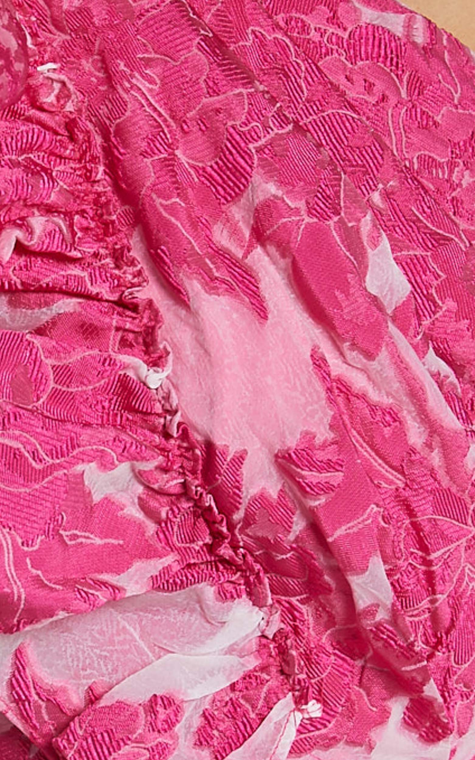 Alfreda Midi Dress One Shoulder Ruffle Detail Brailey Jacquard Dress in Pink