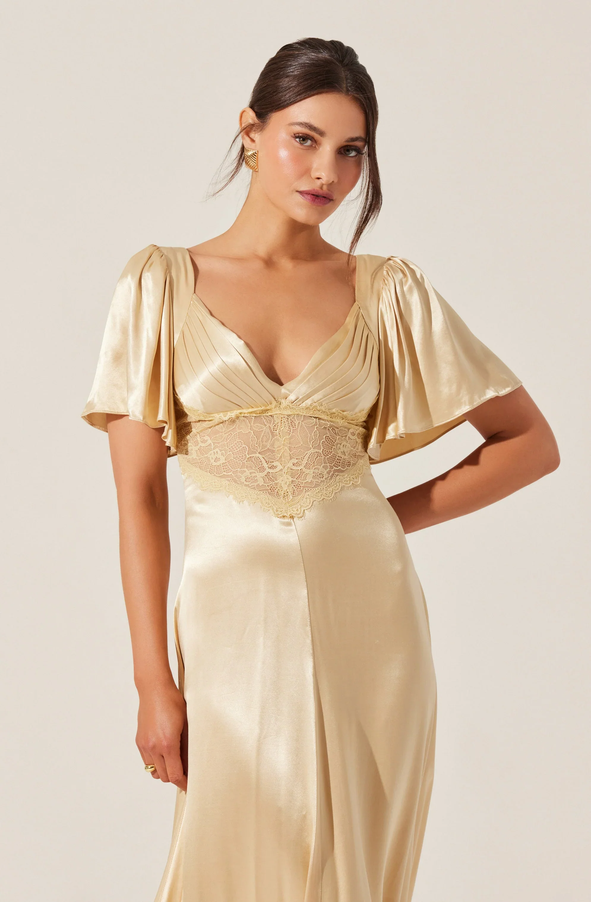 Aurelia Satin V-Neck Midi Dress