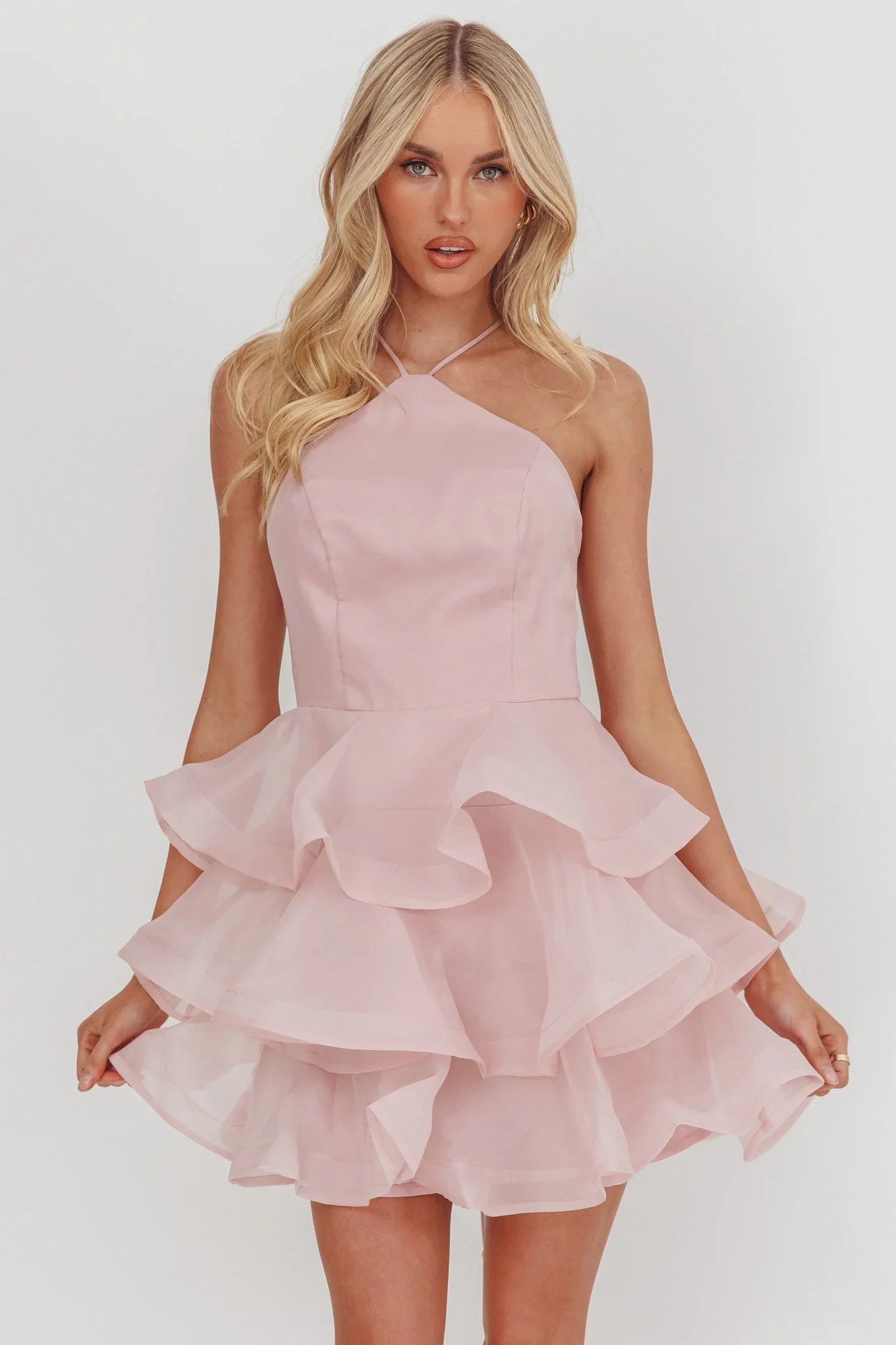 Kiera Layered Ruffle Strappy Mini Dress Pink