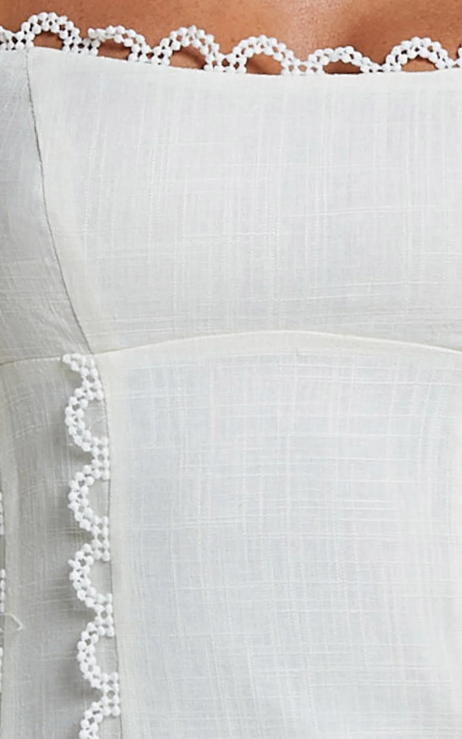 Gelli Mini Linen Blend Dress Strappy Lace Detail Dress in White