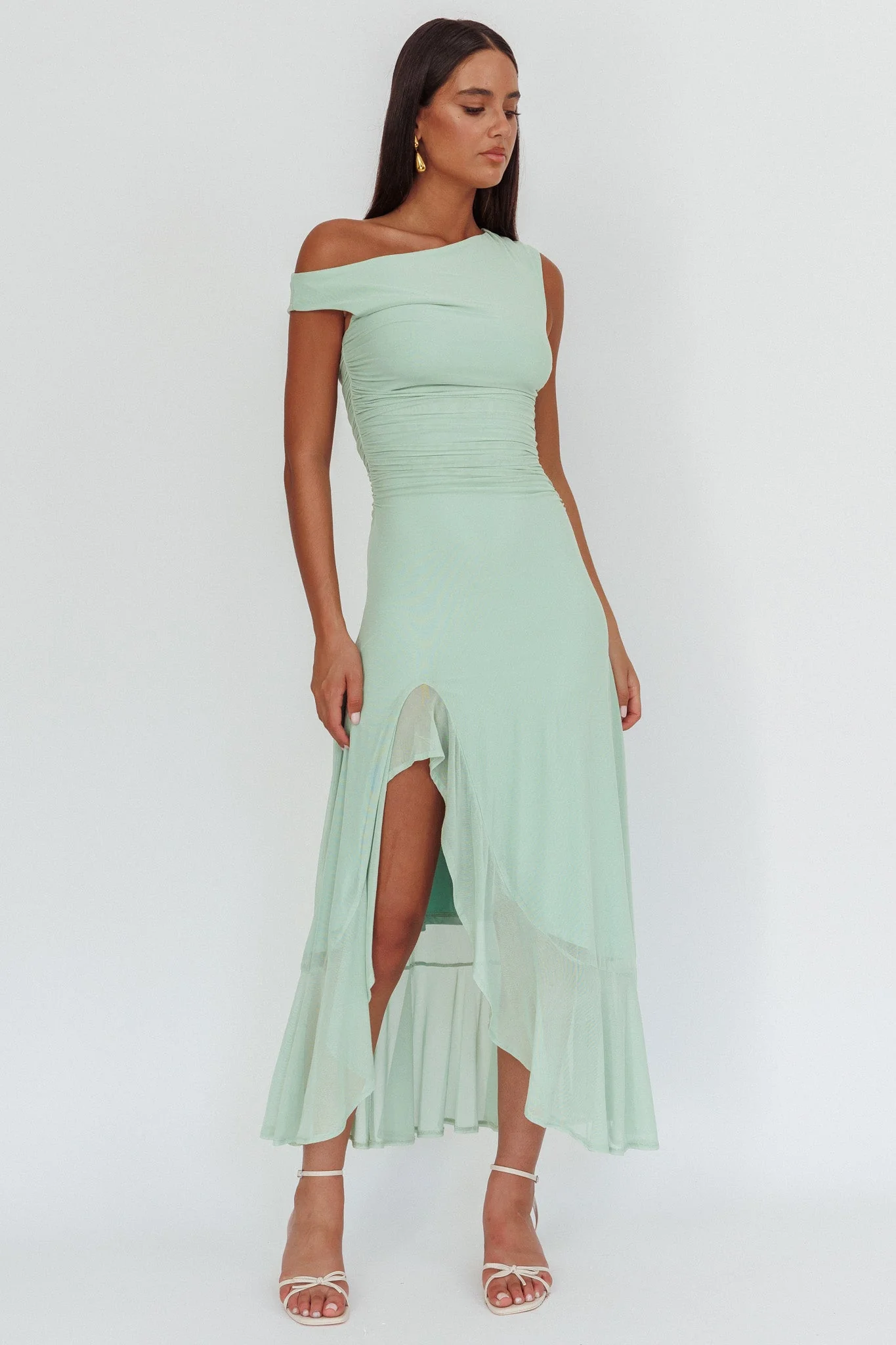 Moonlit Magic Asymmetric Neckline Maxi Dress Sage