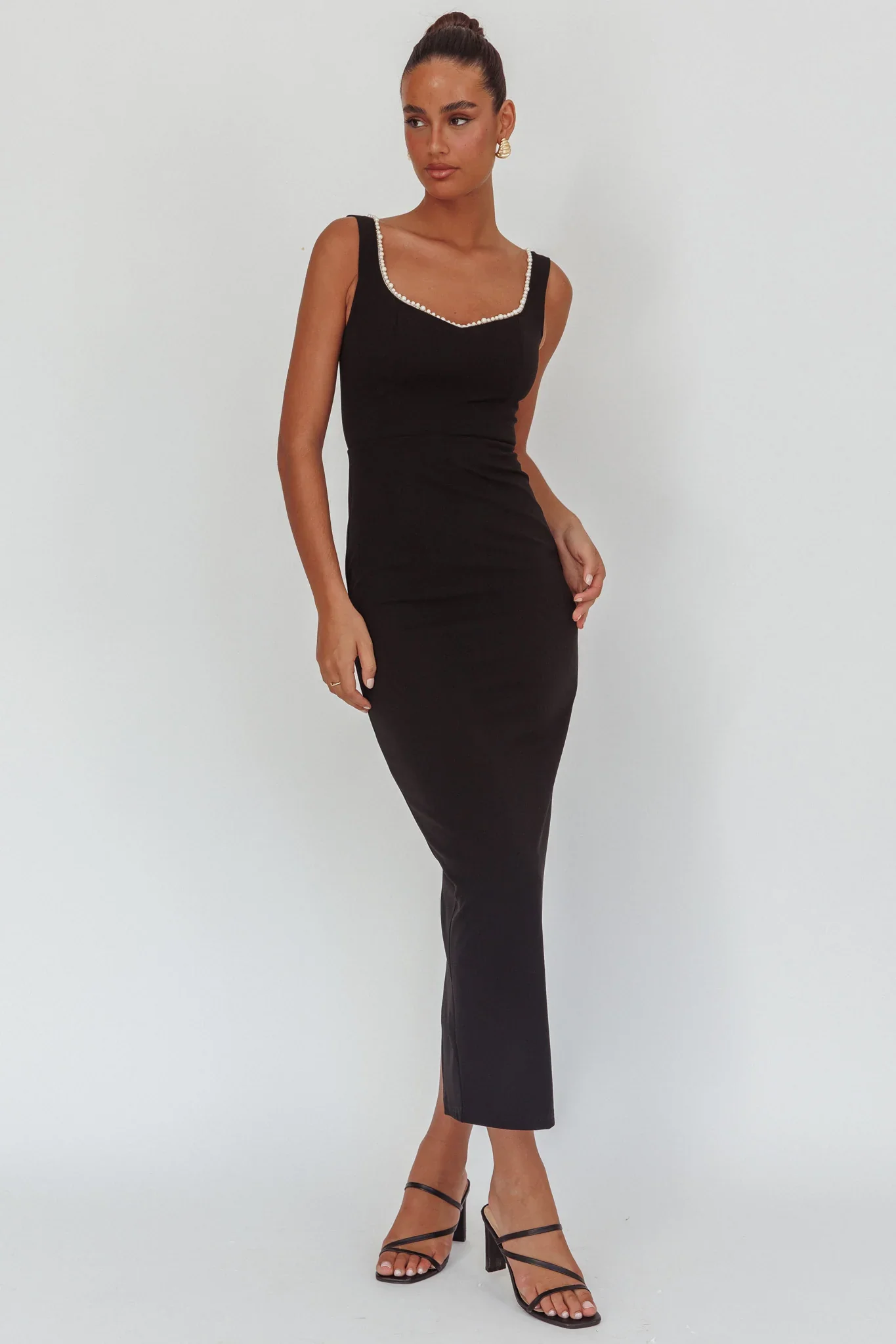 This Magic Moment Pearl Trim Maxi Dress Black