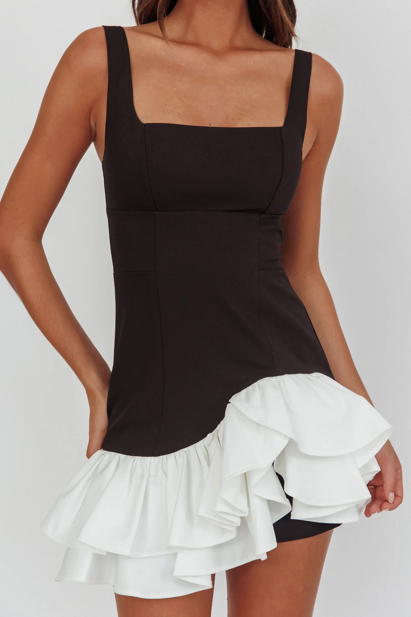 Romantic Layered Frill Mini Dress Black