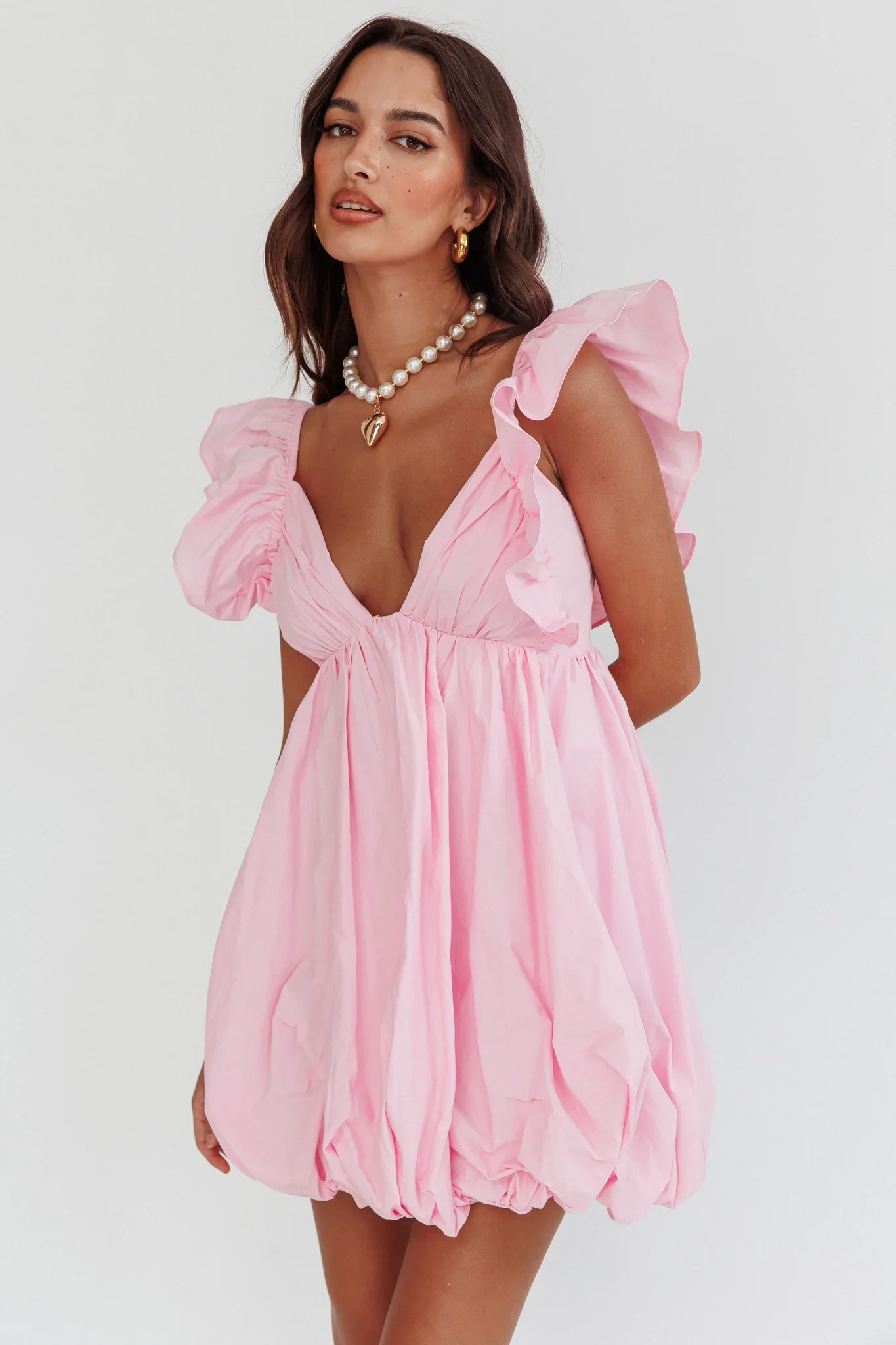Horoscope Bubble Hem Mini Dress Blush