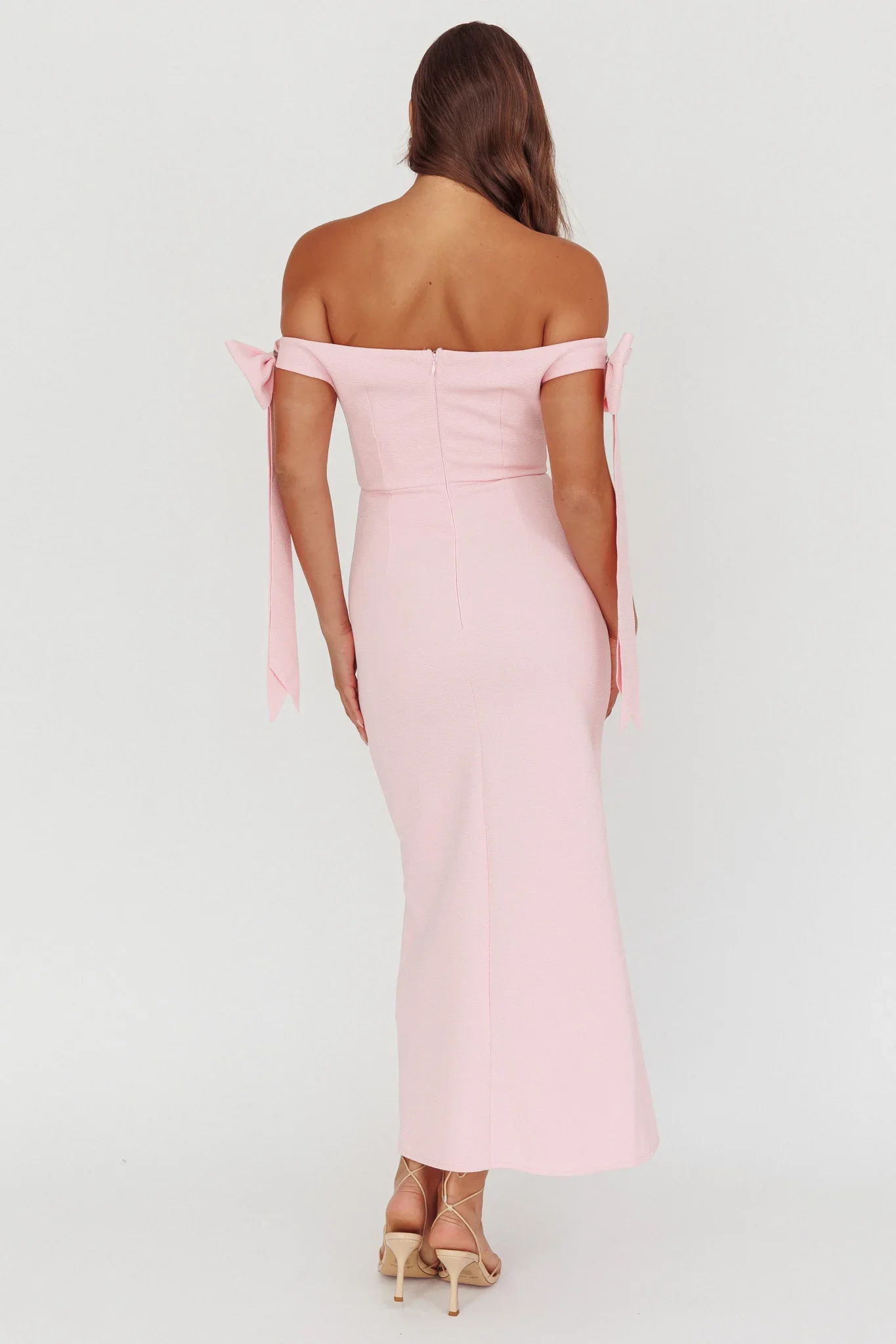 Have Faith Off-Shoulder Bow Sleeve Maxi Dress Baby Pink