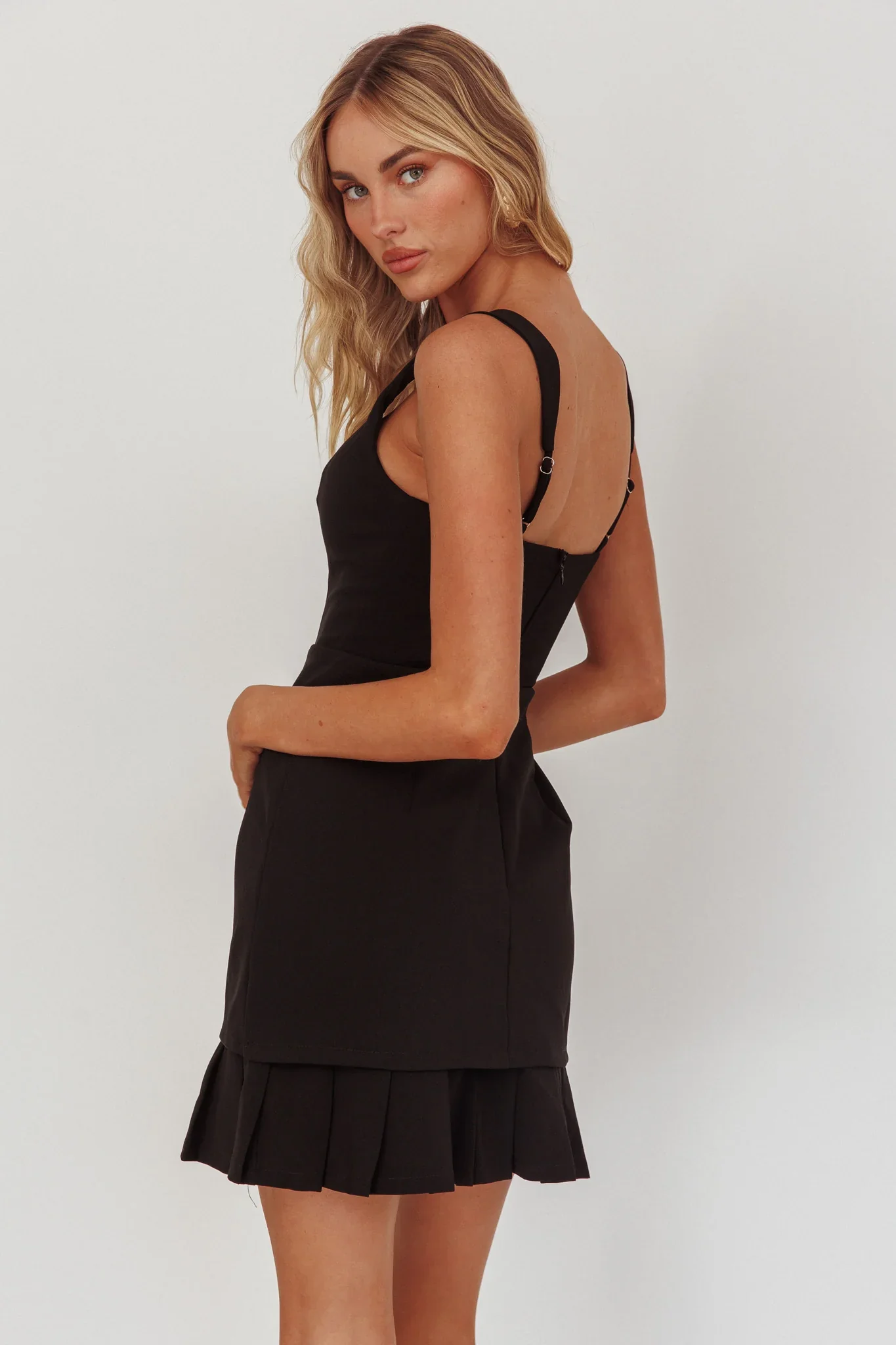 Lili Pleat Hem Mini Dress Black