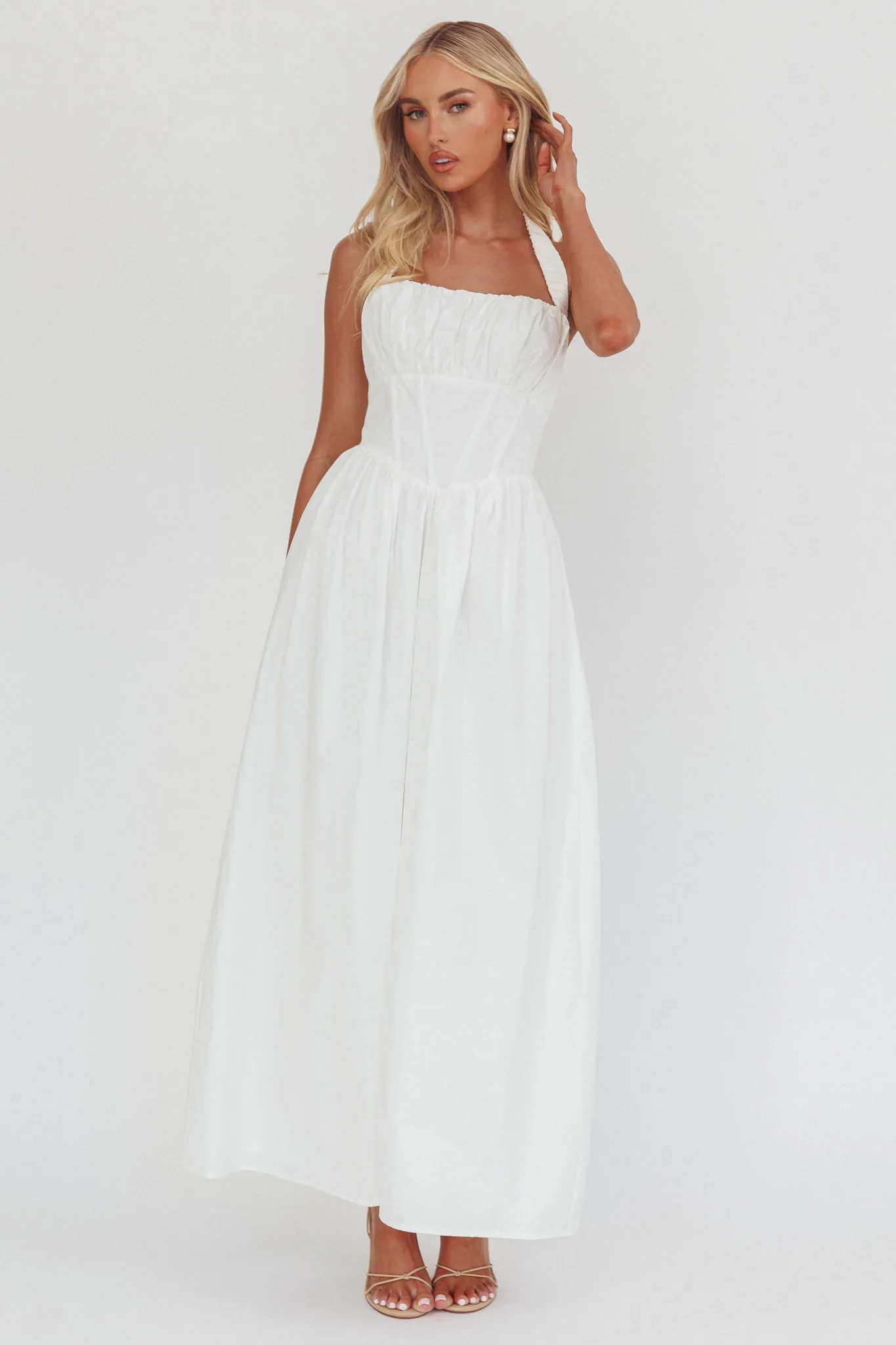 Irisa Elasticated Halter Maxi Dress White