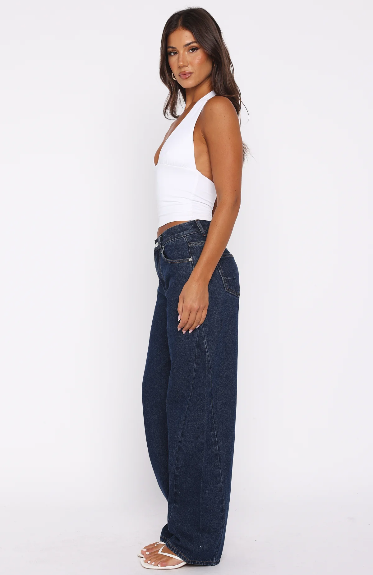 Kiara Mid Rise Barrel Leg Jeans Dark Blue