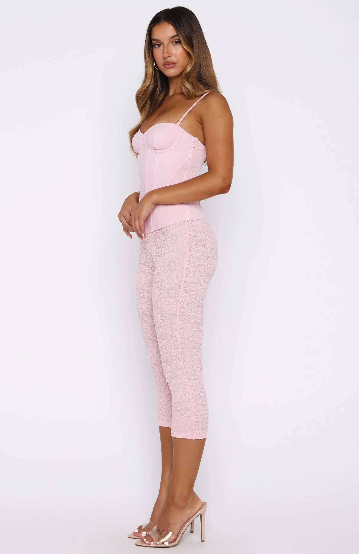 Vibe With Me Lace Capri Pants Baby Pink