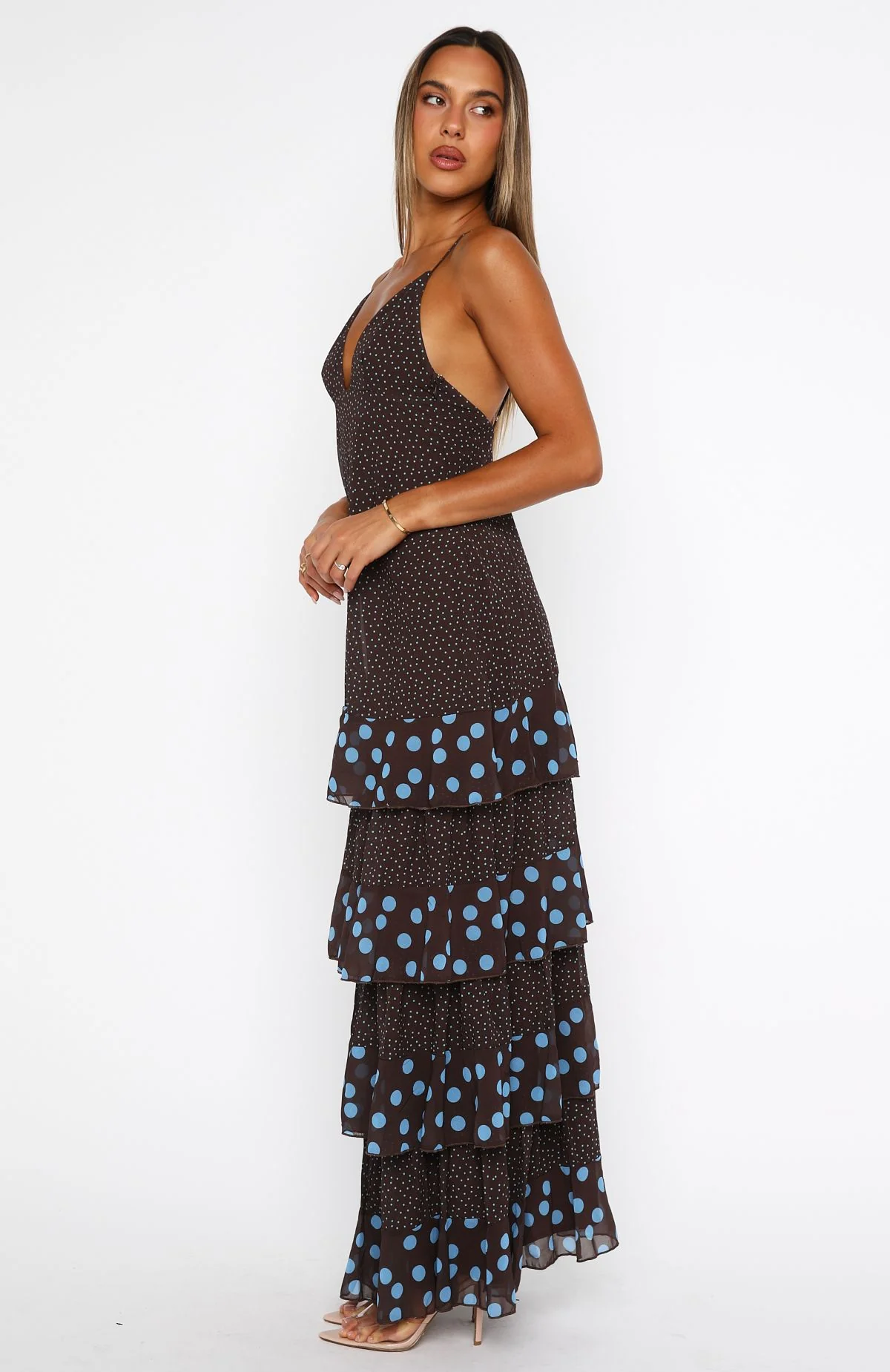 Princess Maxi Dress Chocolate/Blue Polka Dot