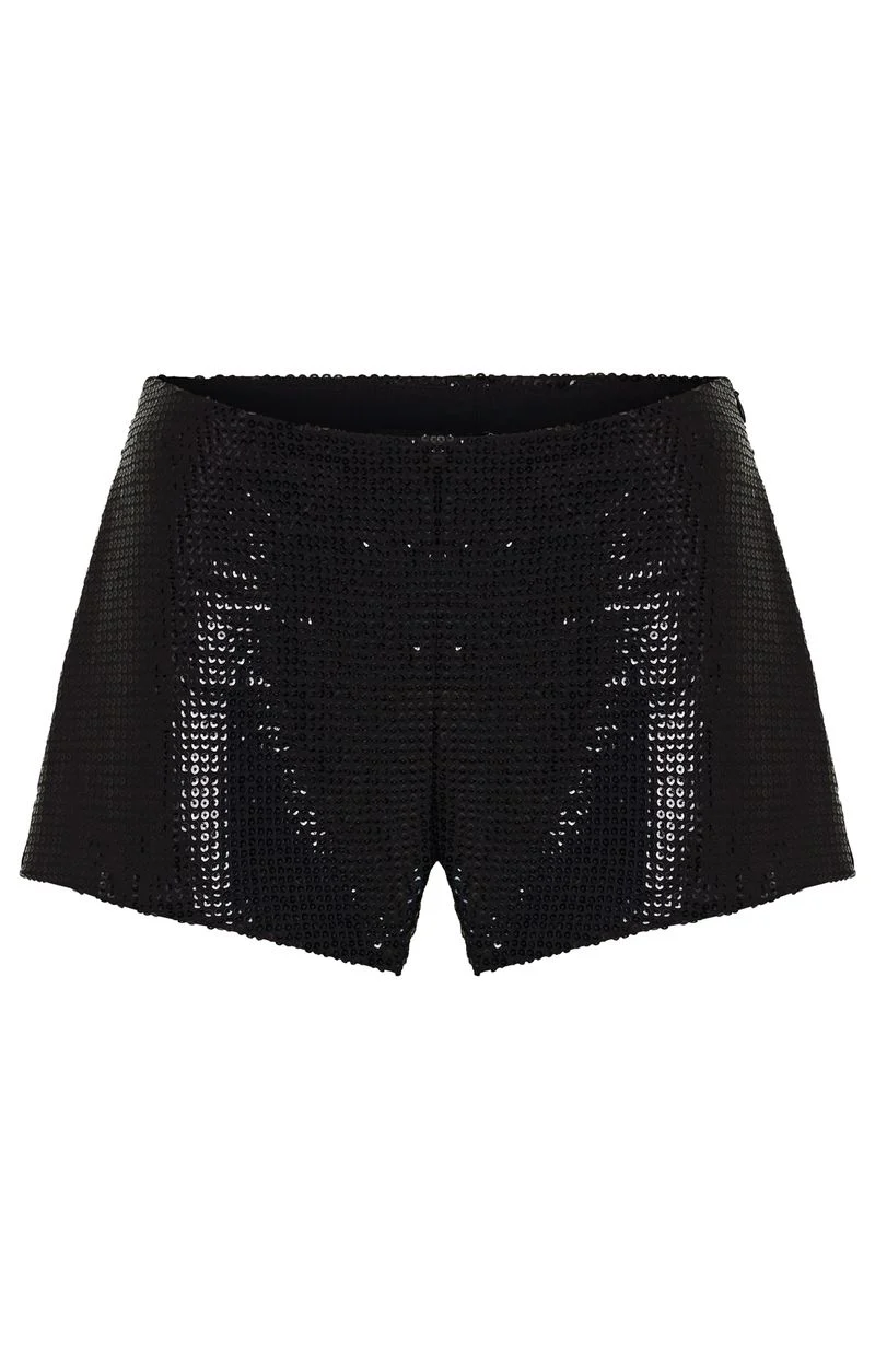 Old News Sequin Shorts Black