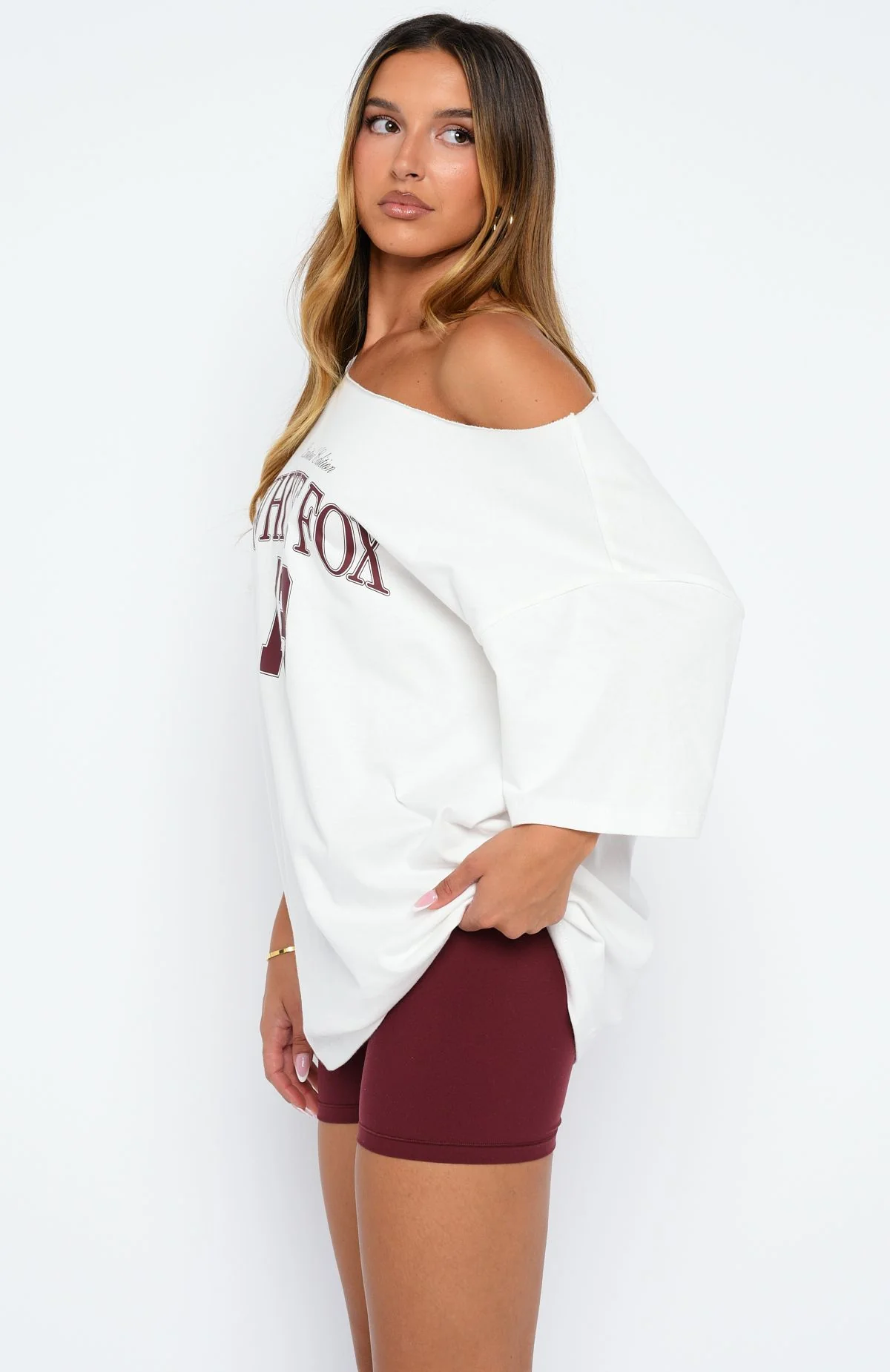 Everything In Time Off Shoulder Oversized Tee White