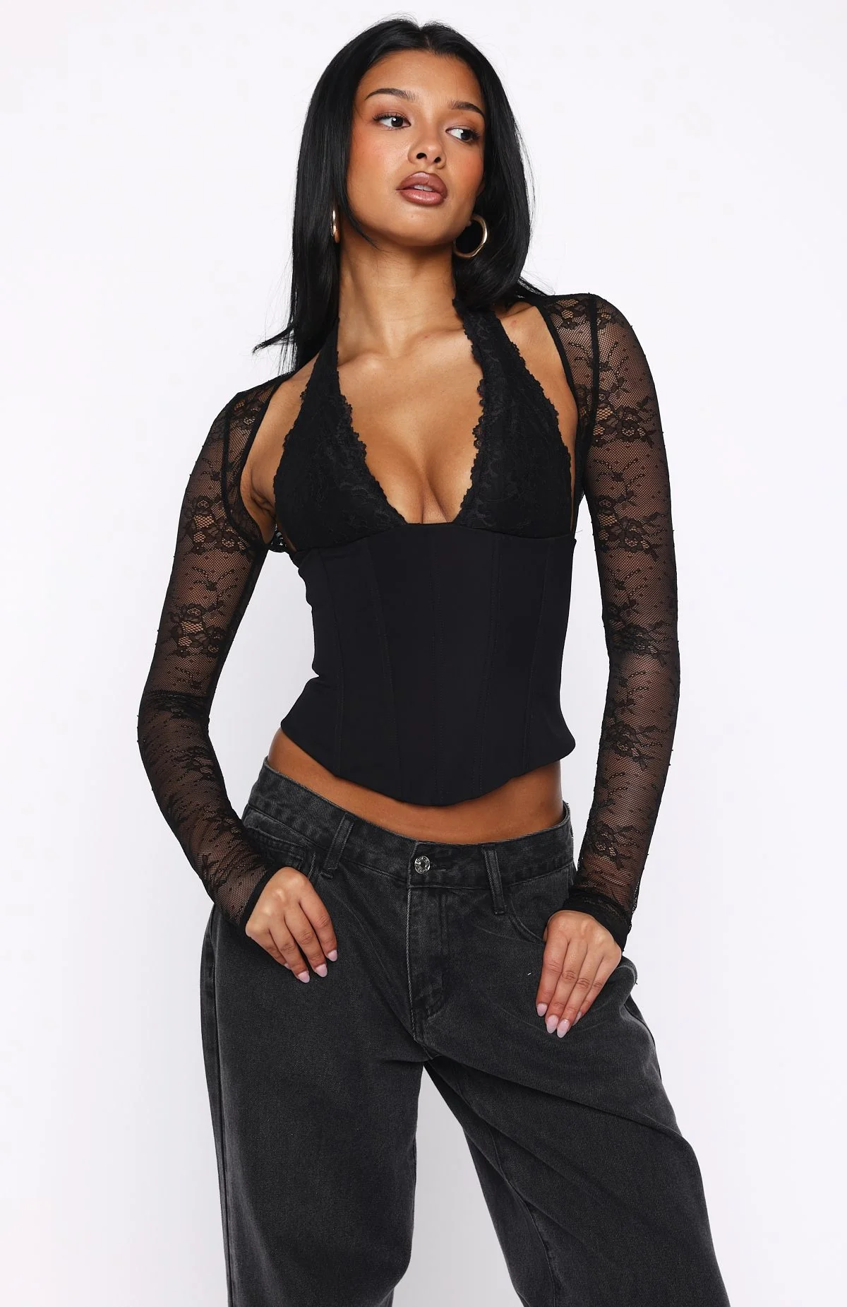 Never Walk Alone Long Sleeve Bustier Black