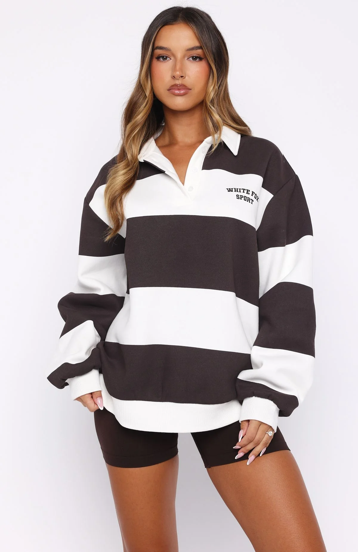 Make It Known Oversized Henley Sweater Dark Chocolate