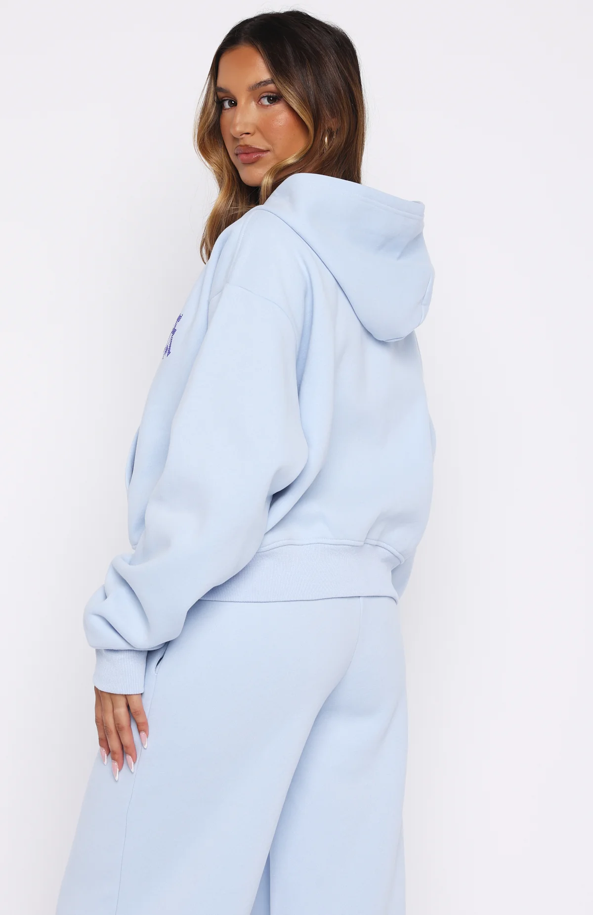 Lucky Ones Boxy Zip Front Hoodie Baby Blue