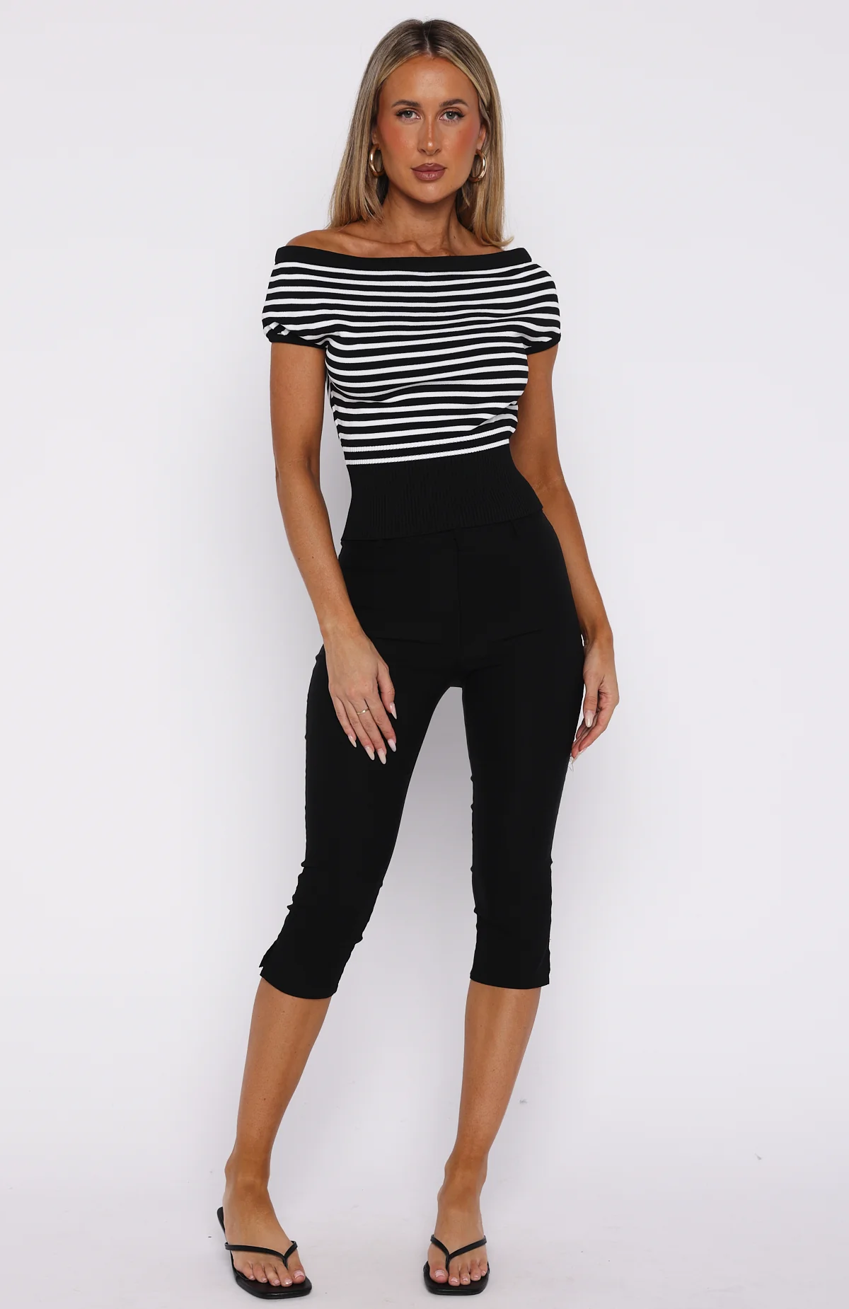 Sweet Dreams Off Shoulder Top Black/White Stripe