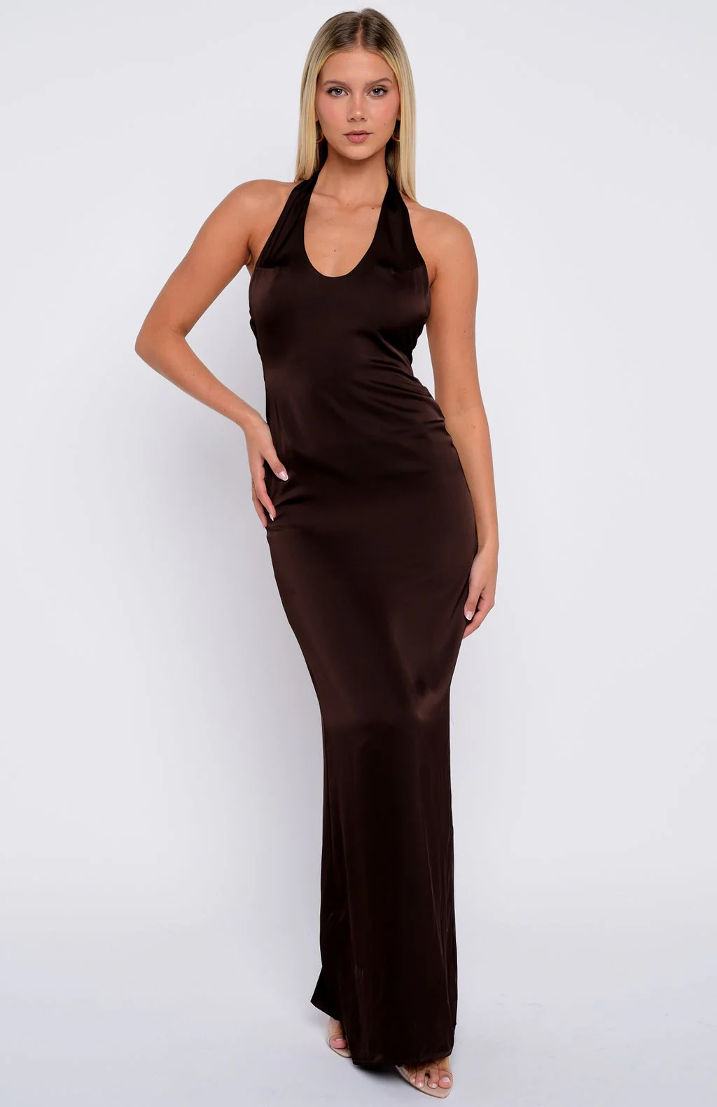 Night-Time Madness Halter Maxi Dress Chocolate