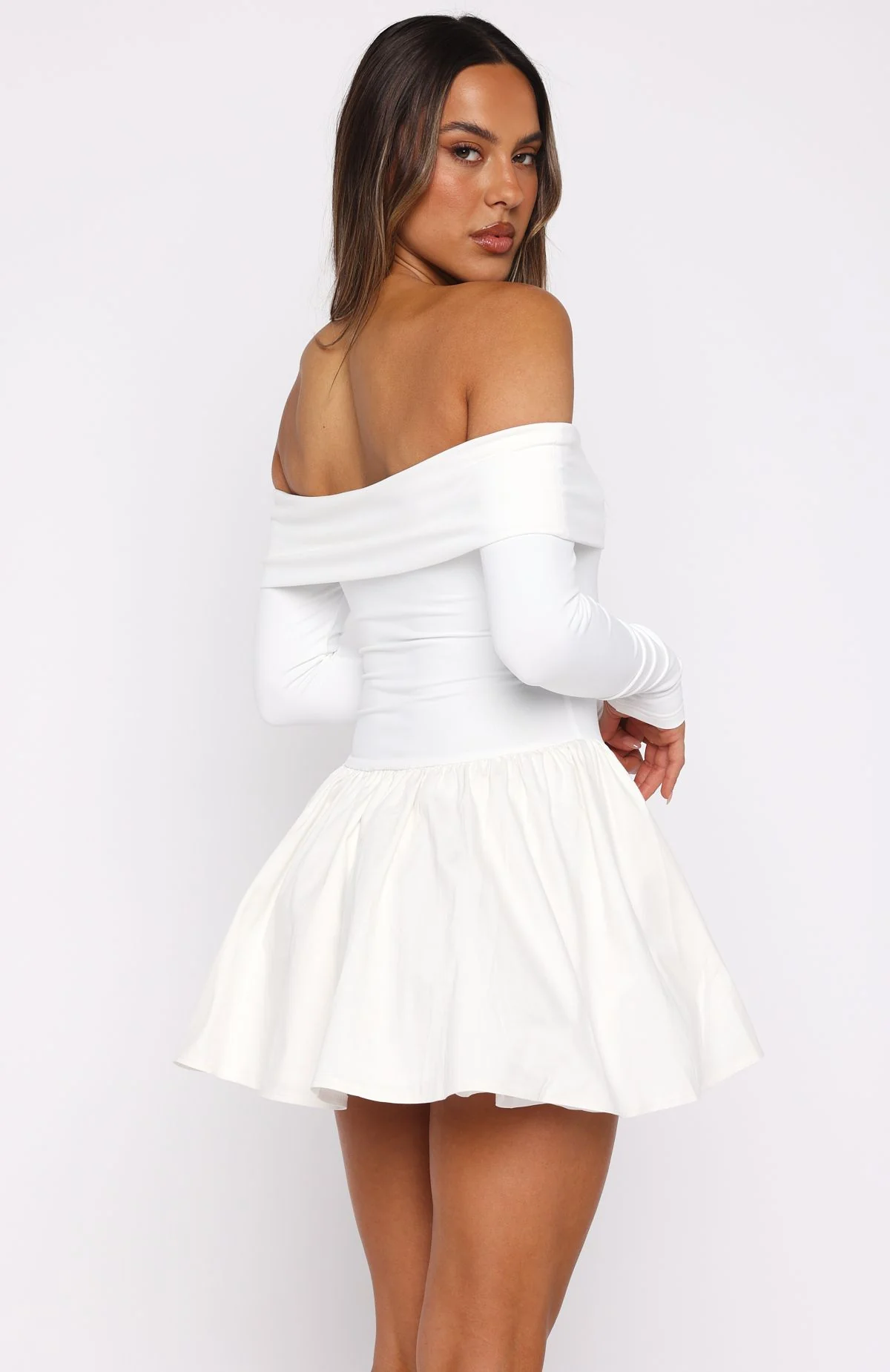 Big Reveal Long Sleeve Mini Dress Off White