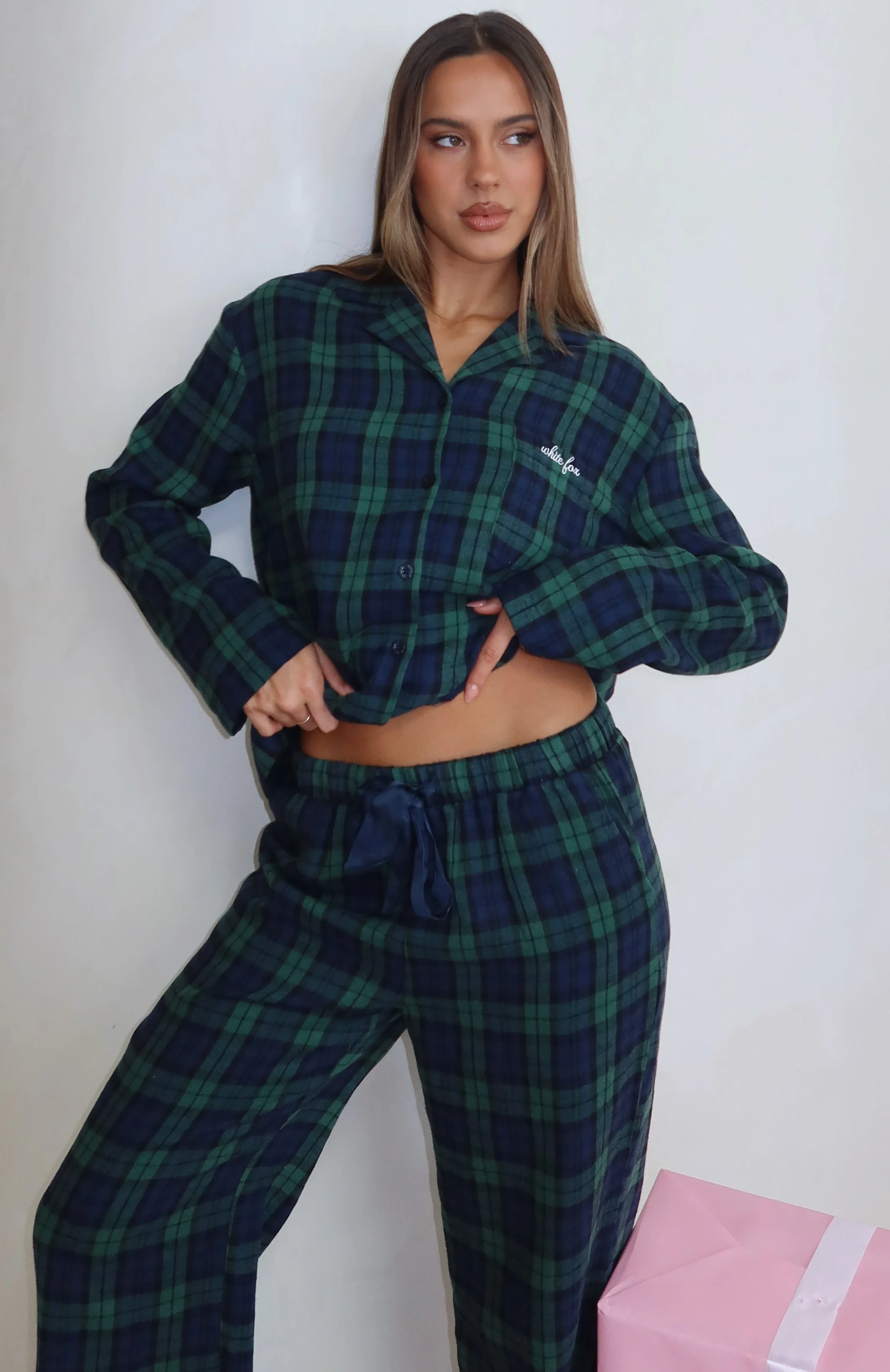 That Time Of Year Long Sleeve Pyjama Top Green/Navy