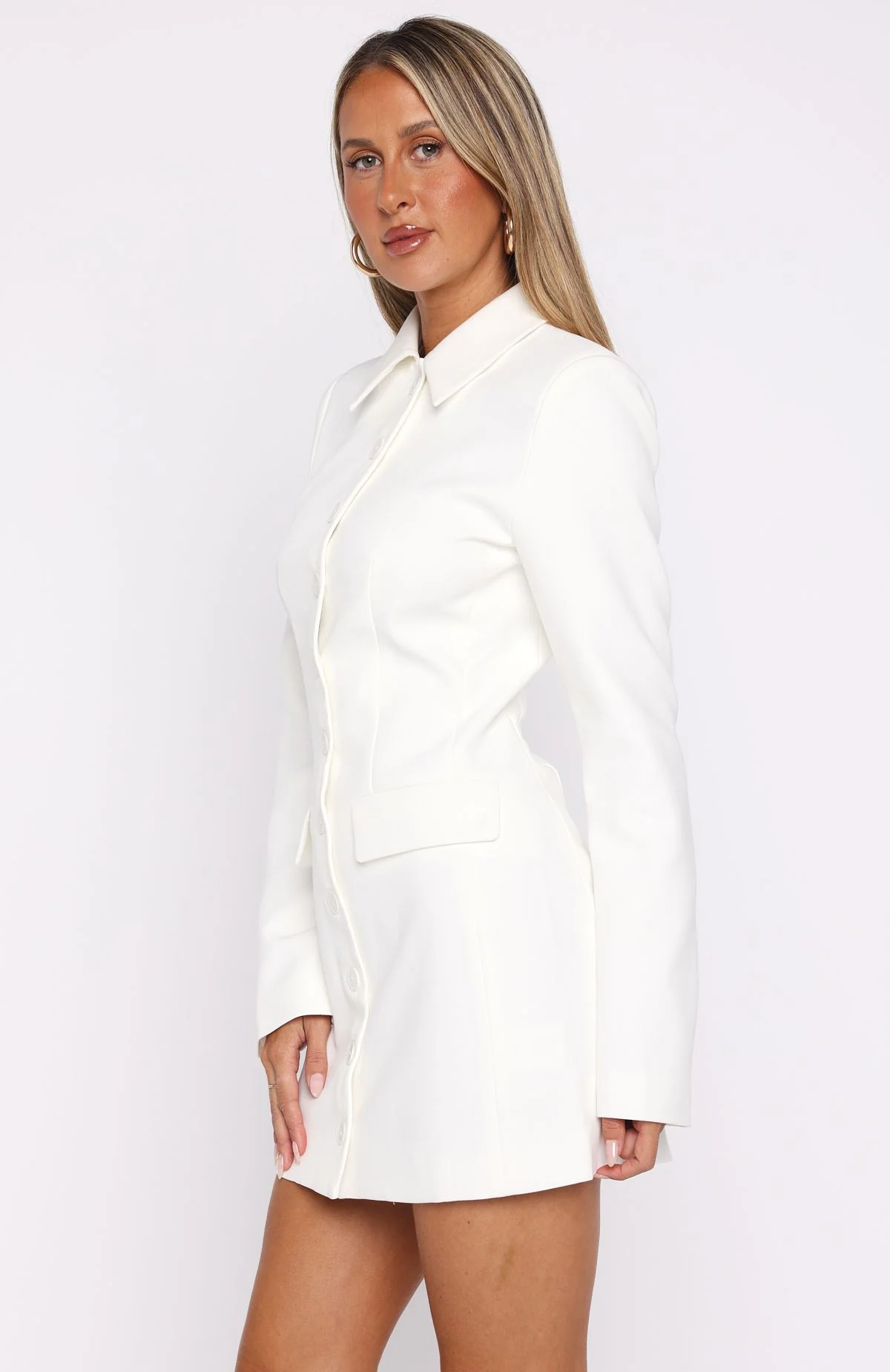 Alpha Femme Long Sleeve Mini Dress White