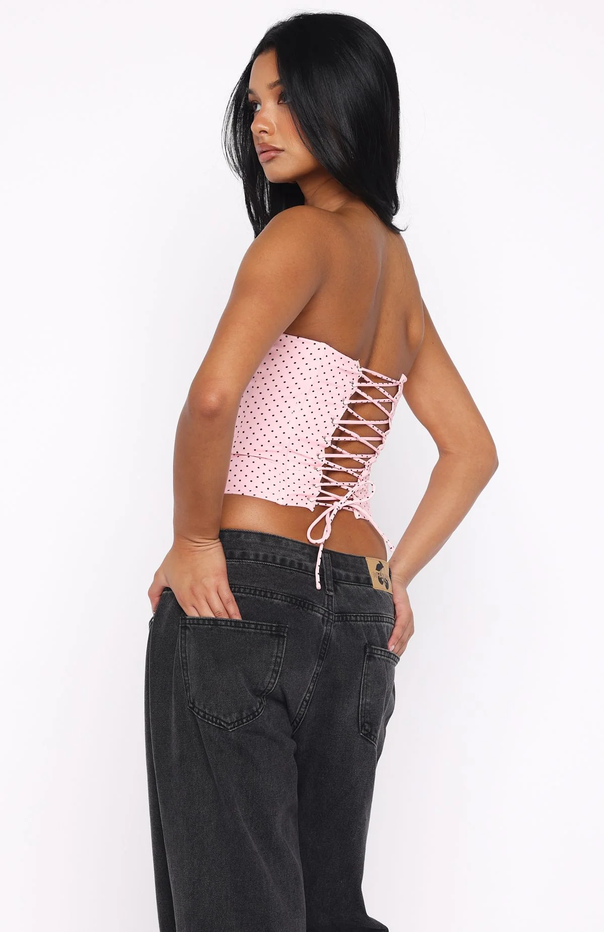 Let It Go Strapless Bustier Pink Polka Dot