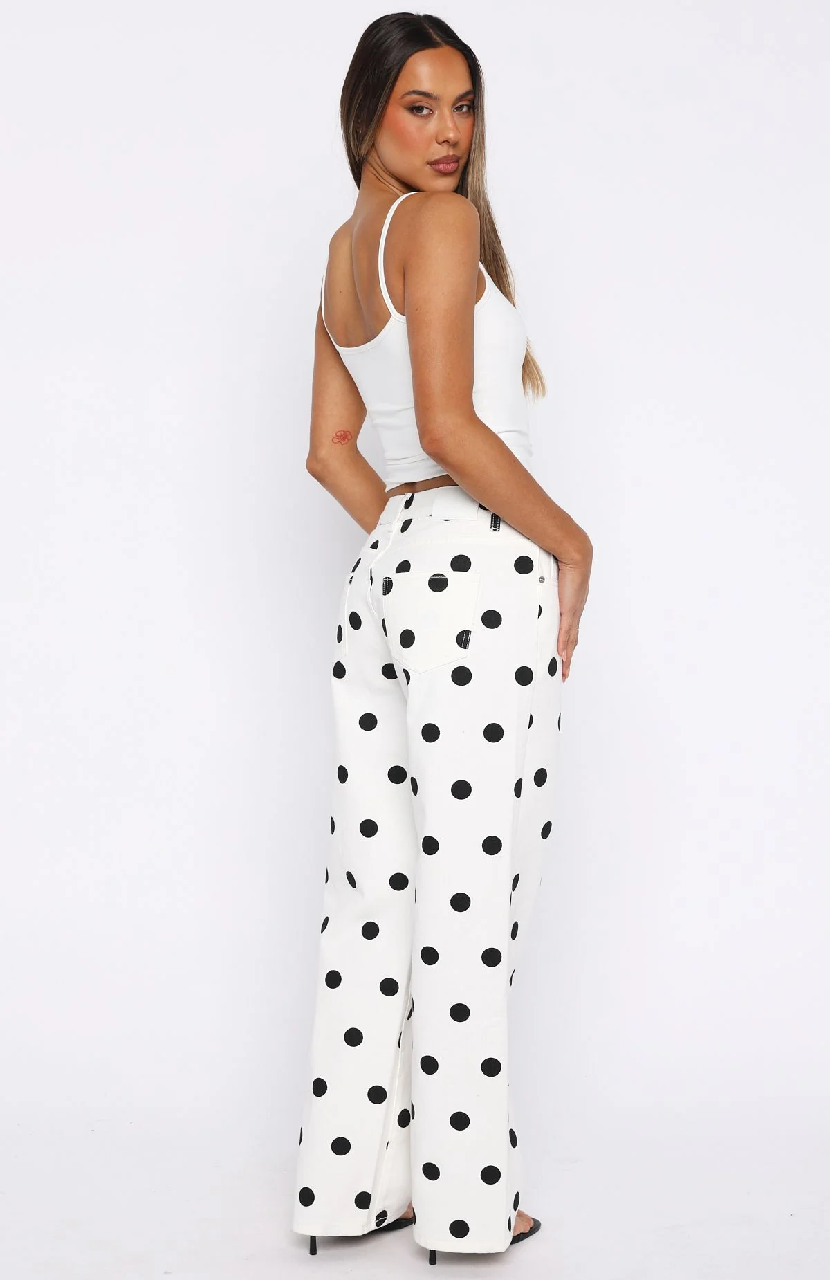 Bring The Style Low Rise Wide Leg Jeans Polka Dot