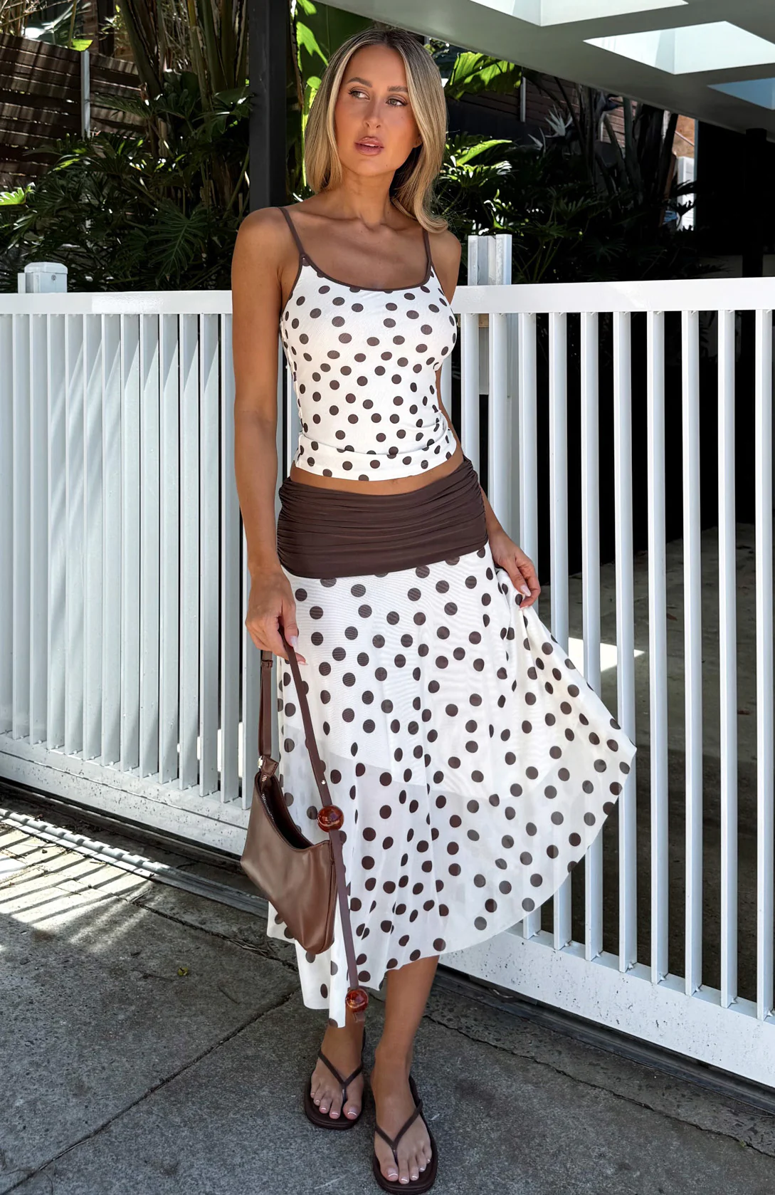Mediterranean Mirage Midi Skirt Cream/Choc Polka Dot