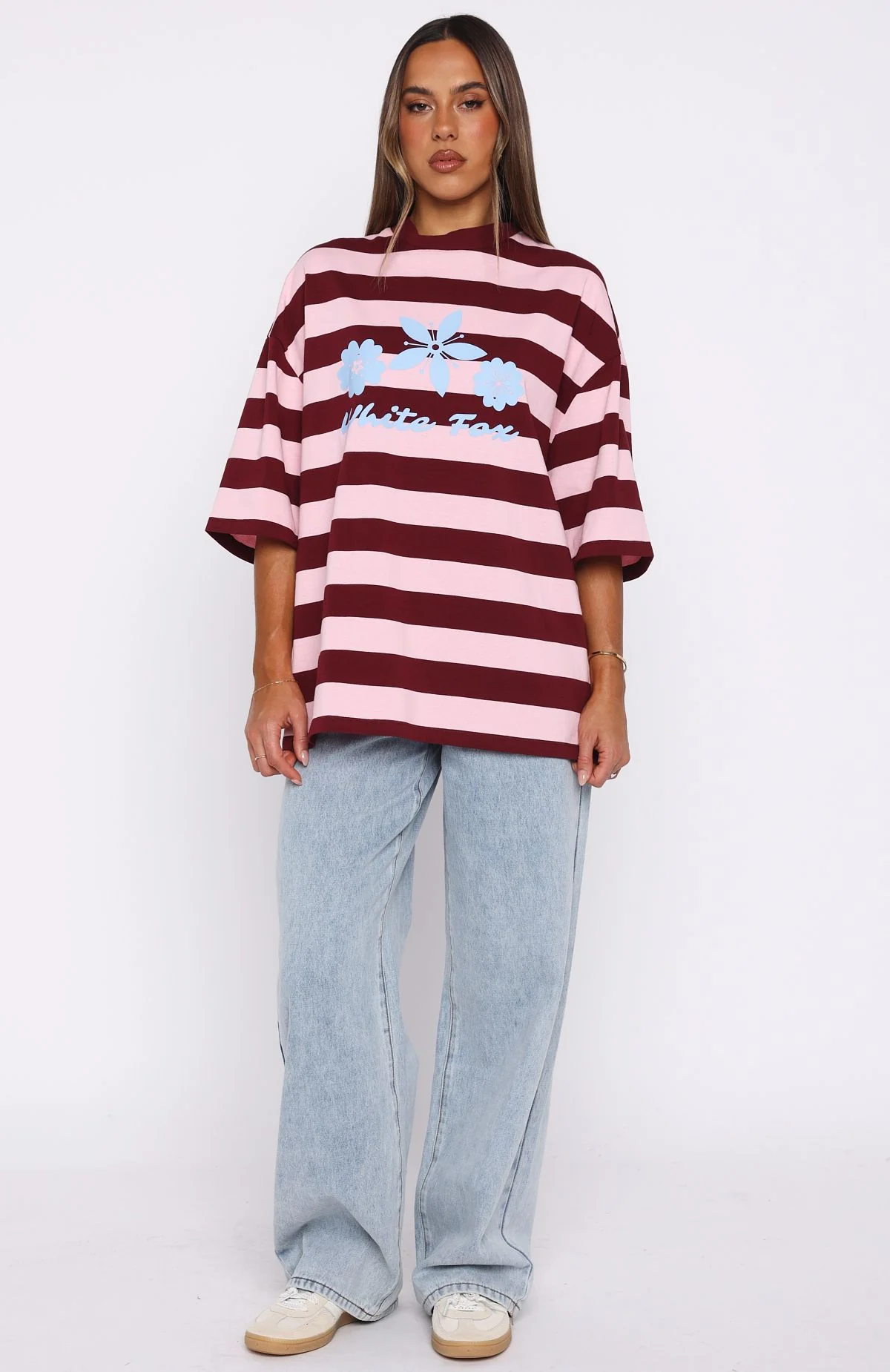 Changed My Play Oversized Tee Dark Red/Pink Stripe