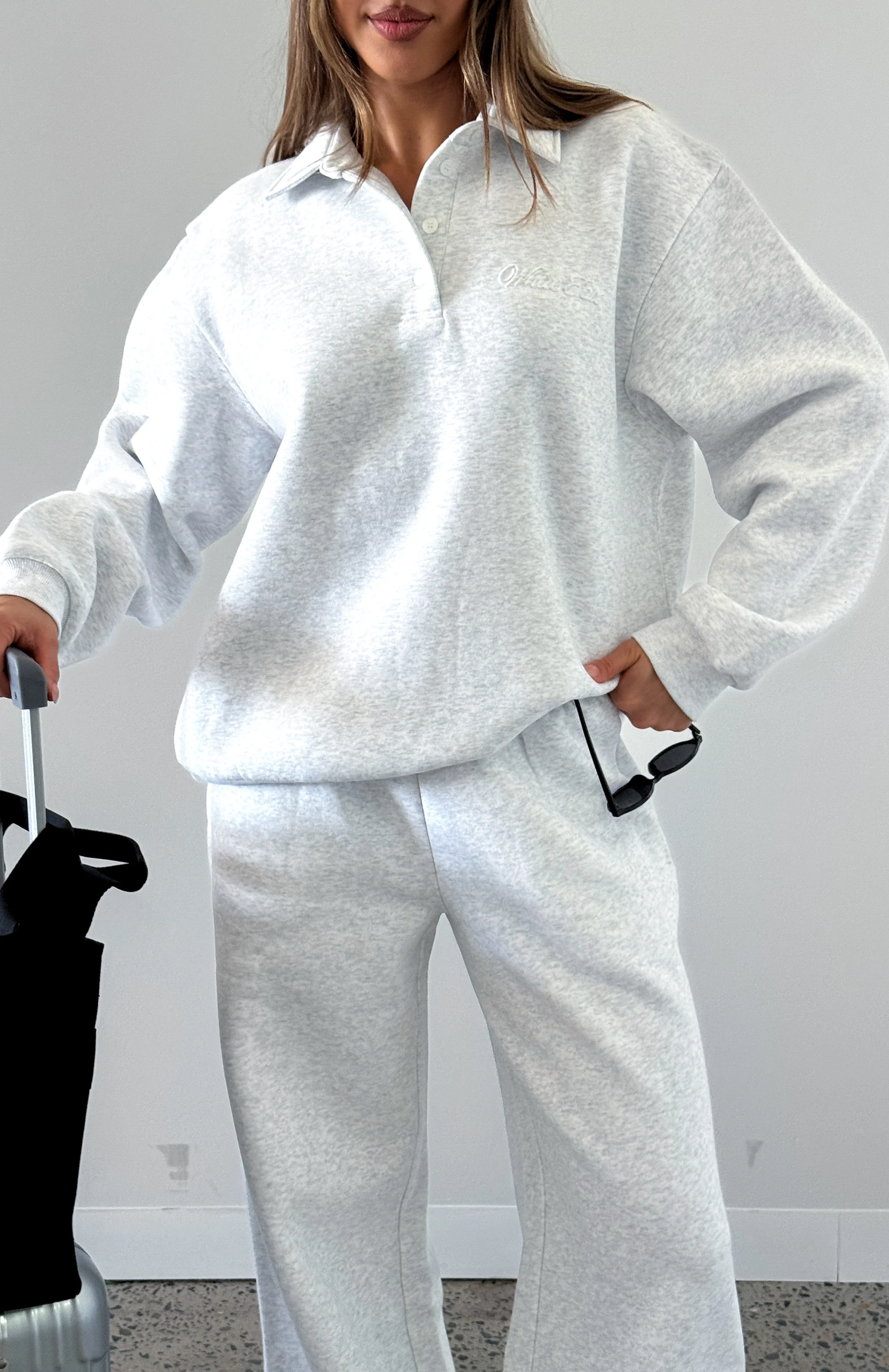 Chill Moves Oversized Henley Sweater Grey Marle