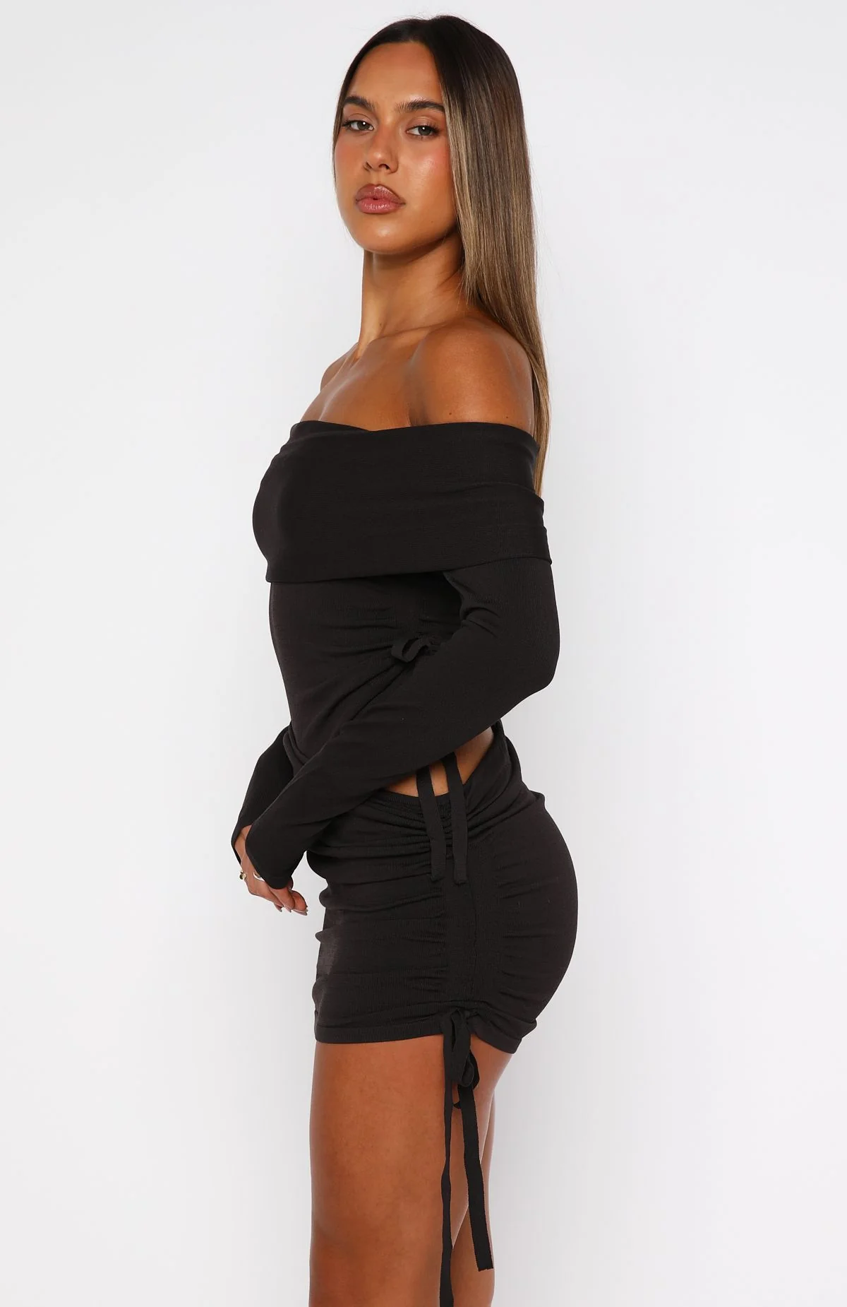 Sweet Sting Long Sleeve Mini Dress Chocolate