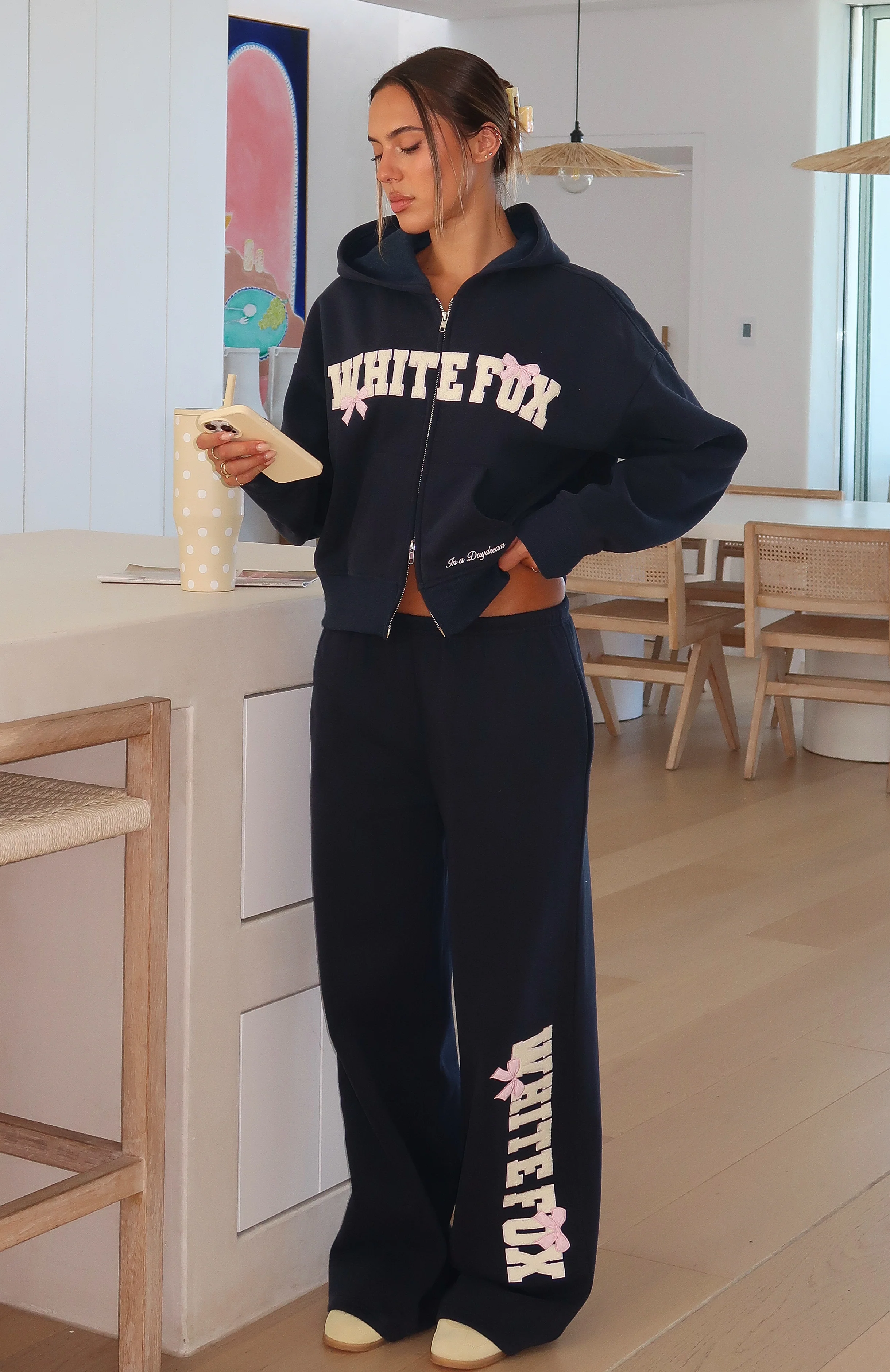 Daydreamers Madeline Wide Leg Sweatpants Navy