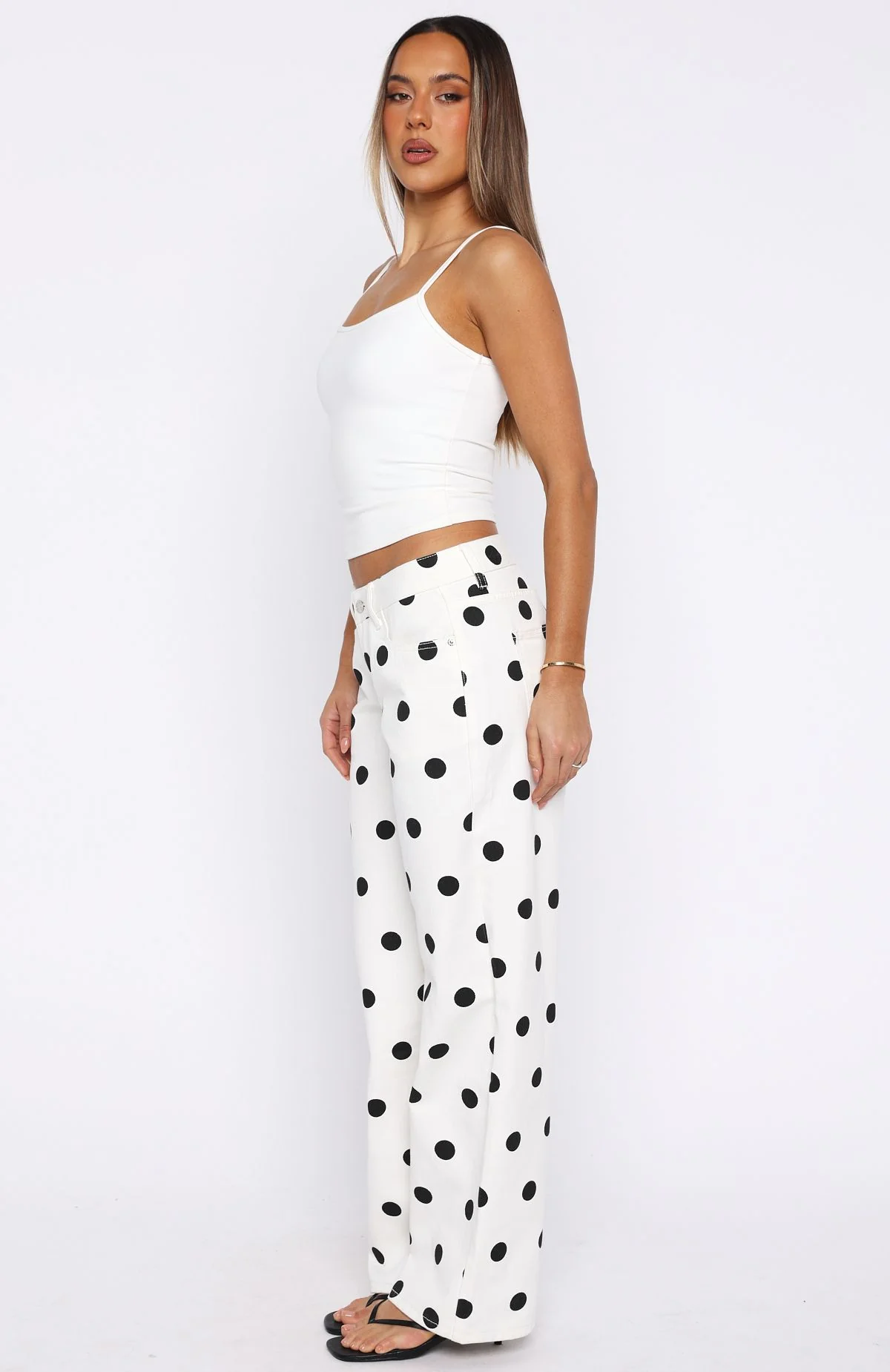 Bring The Style Low Rise Wide Leg Jeans Polka Dot