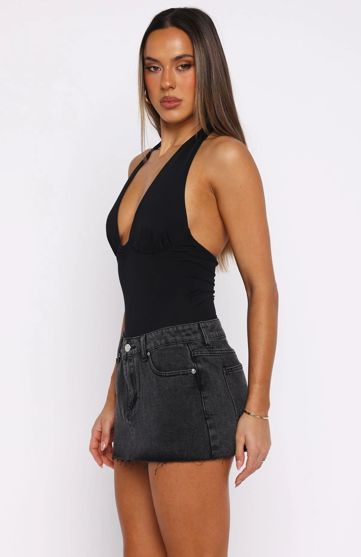 Broken Trust Denim Mini Skirt Black