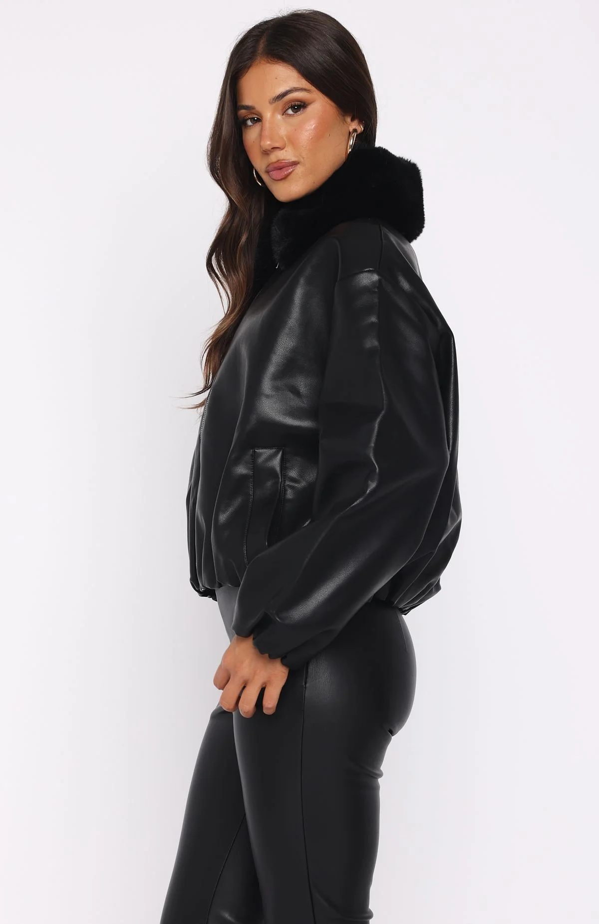 No Competition Pu Bomber Jacket Black