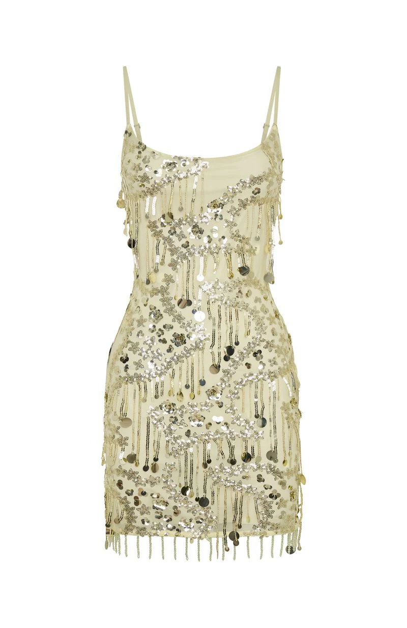 Decadent Daze Beaded Mini Dress Apple