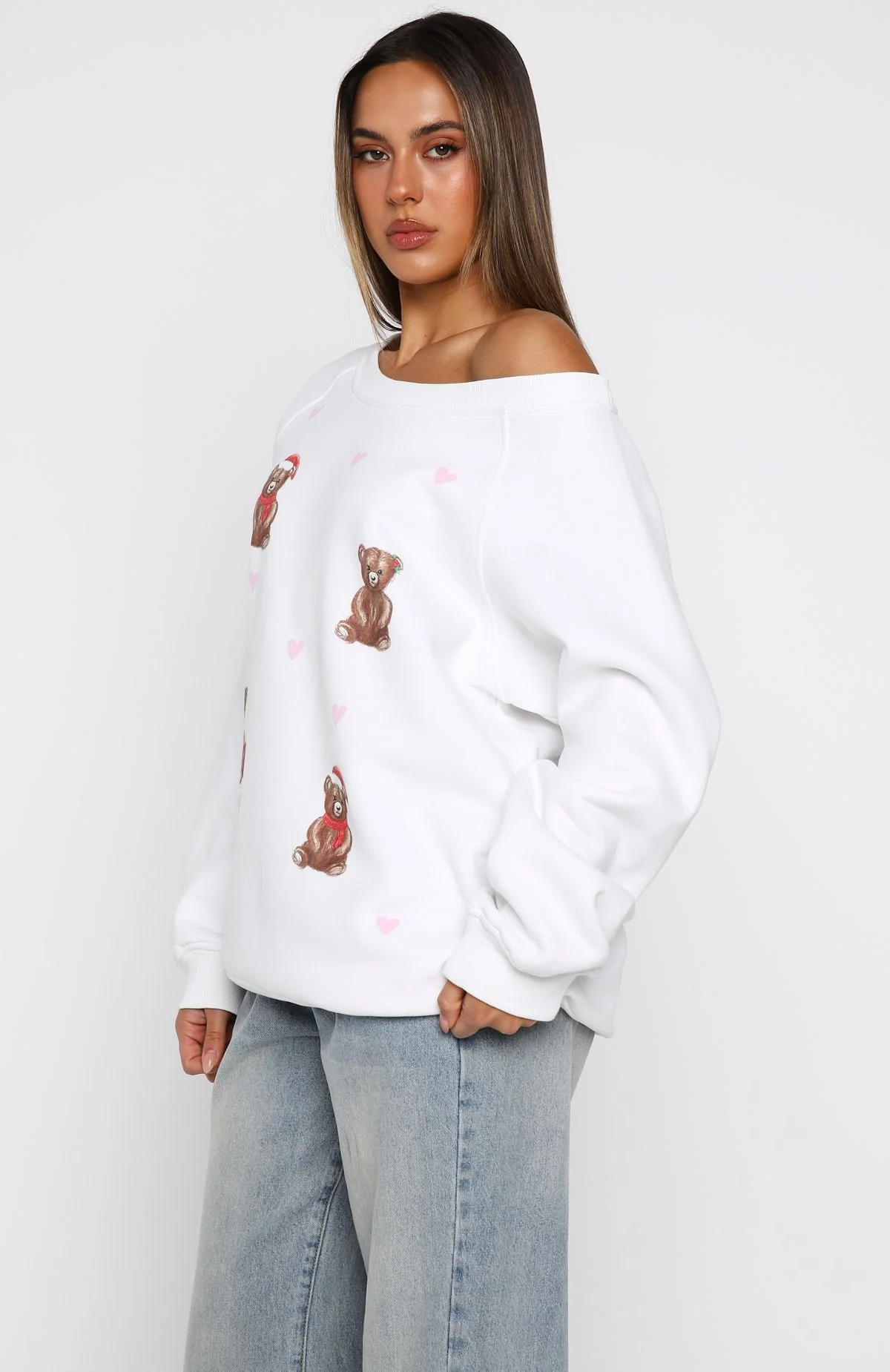 Cuddly Christmas Off Shoulder Sweater White