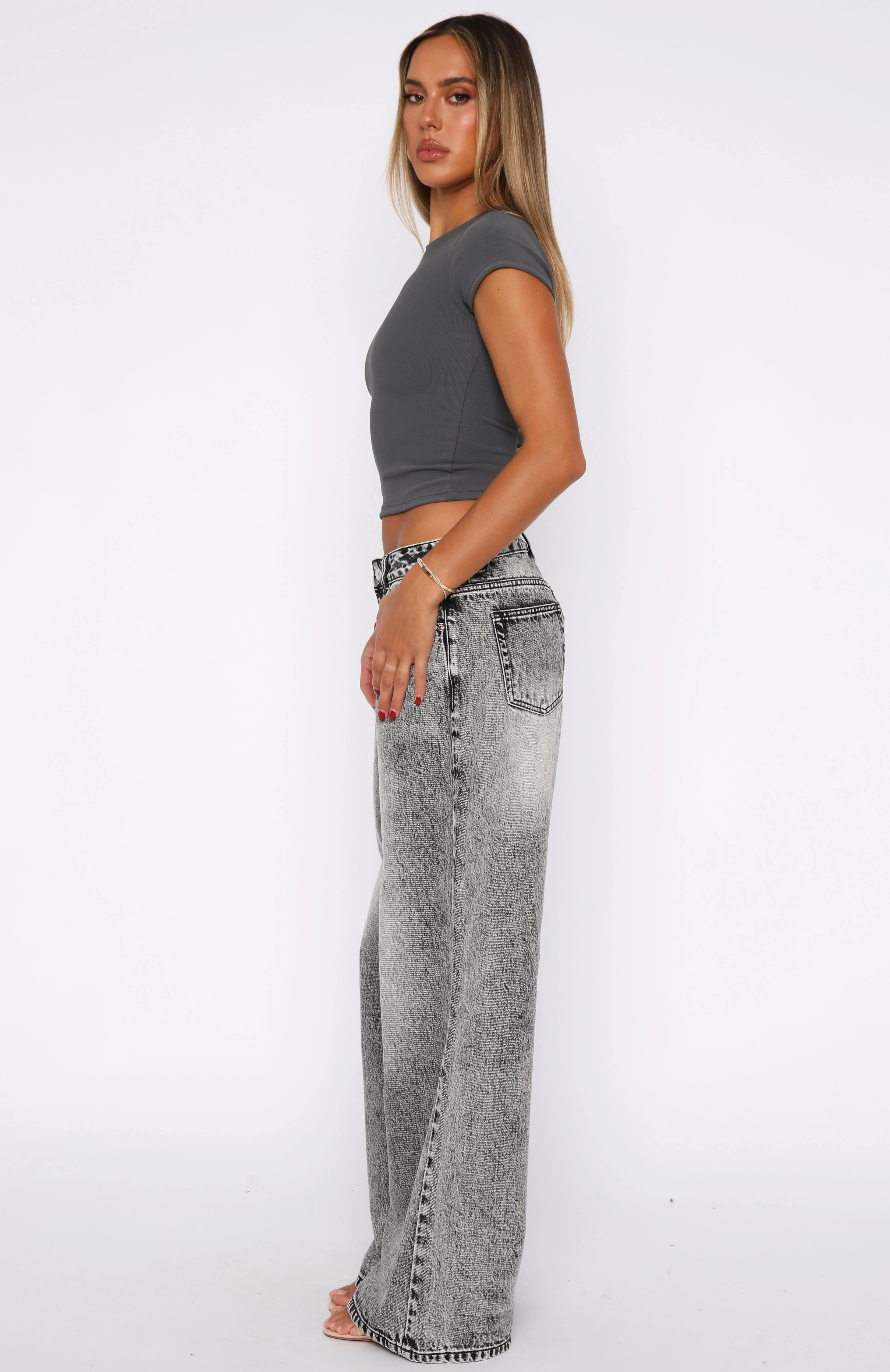 Maeve Low Rise Wide Leg Jeans Grey Acid